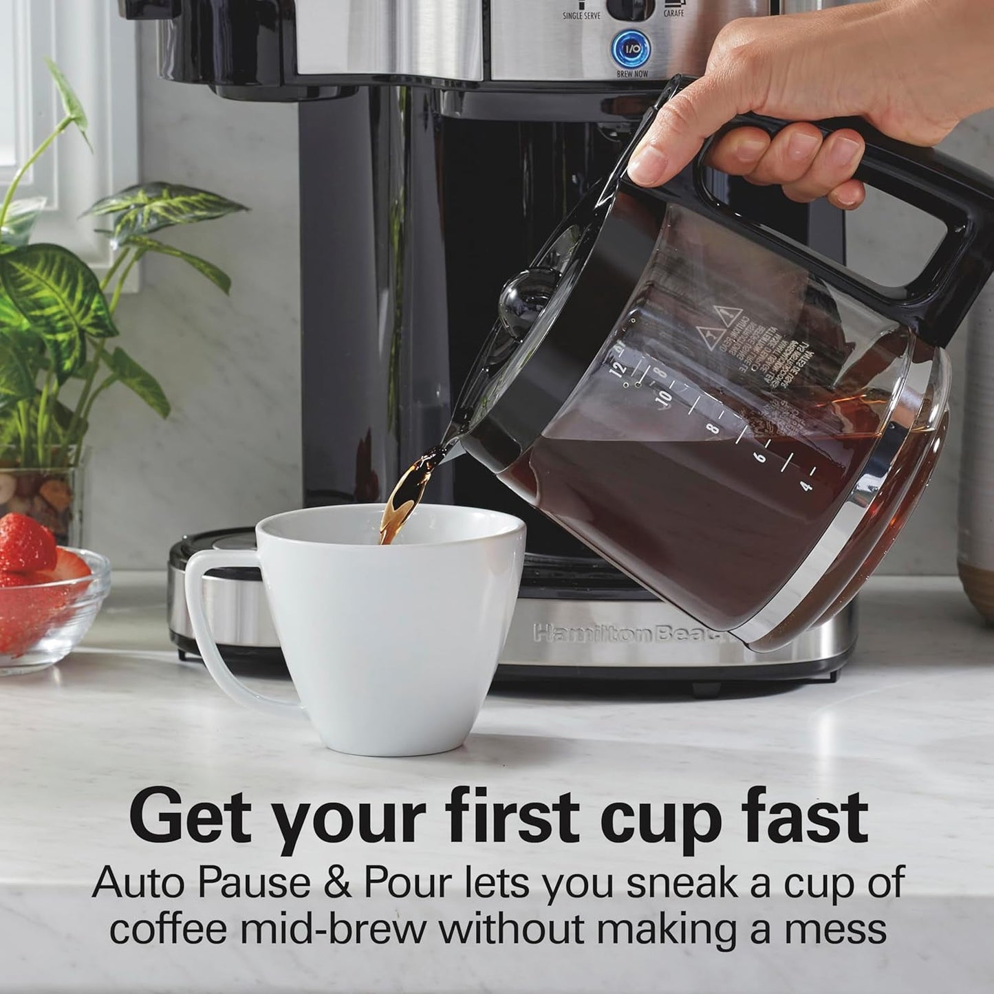 2-Way Programmable Coffee Maker, 12 Cup Glass Carafe and Single Serve Coffee Maker, Black with Stainless Steel Accents, 49980RG