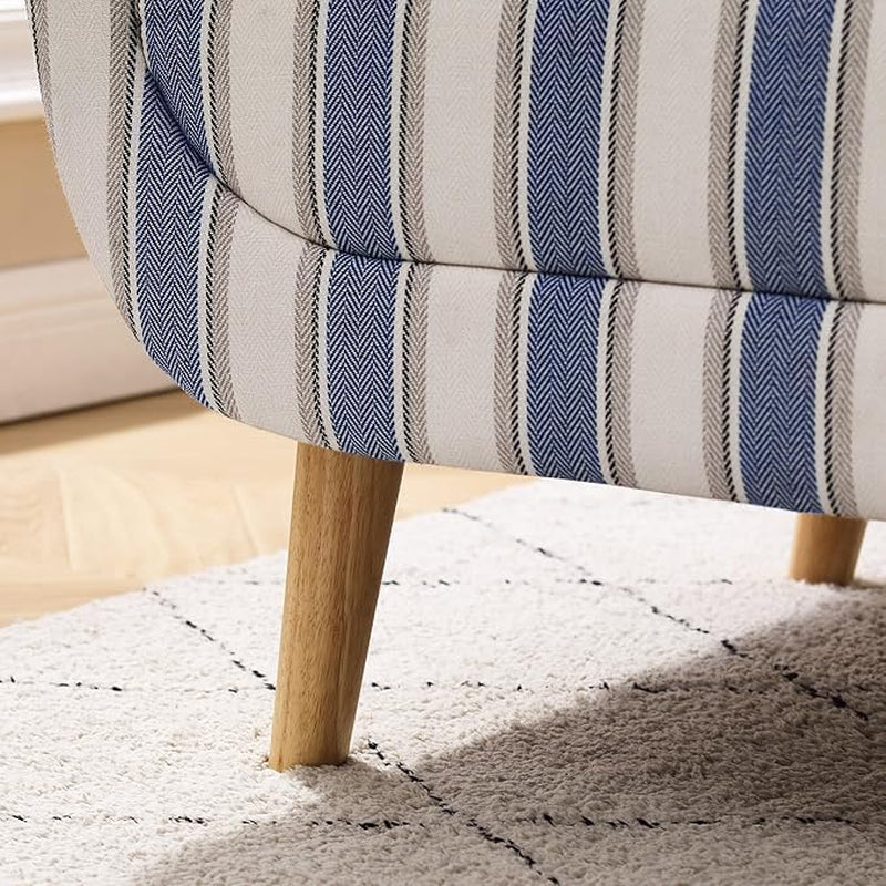 Mid-Century Accent Chair with Stripe Pattern, Modern Linen Fabric Armchair with Wood Legs, Club Chair for Living Room, Comfy Upholstered Side Chairs for Bedroom, Reading, Small Place (Navy)