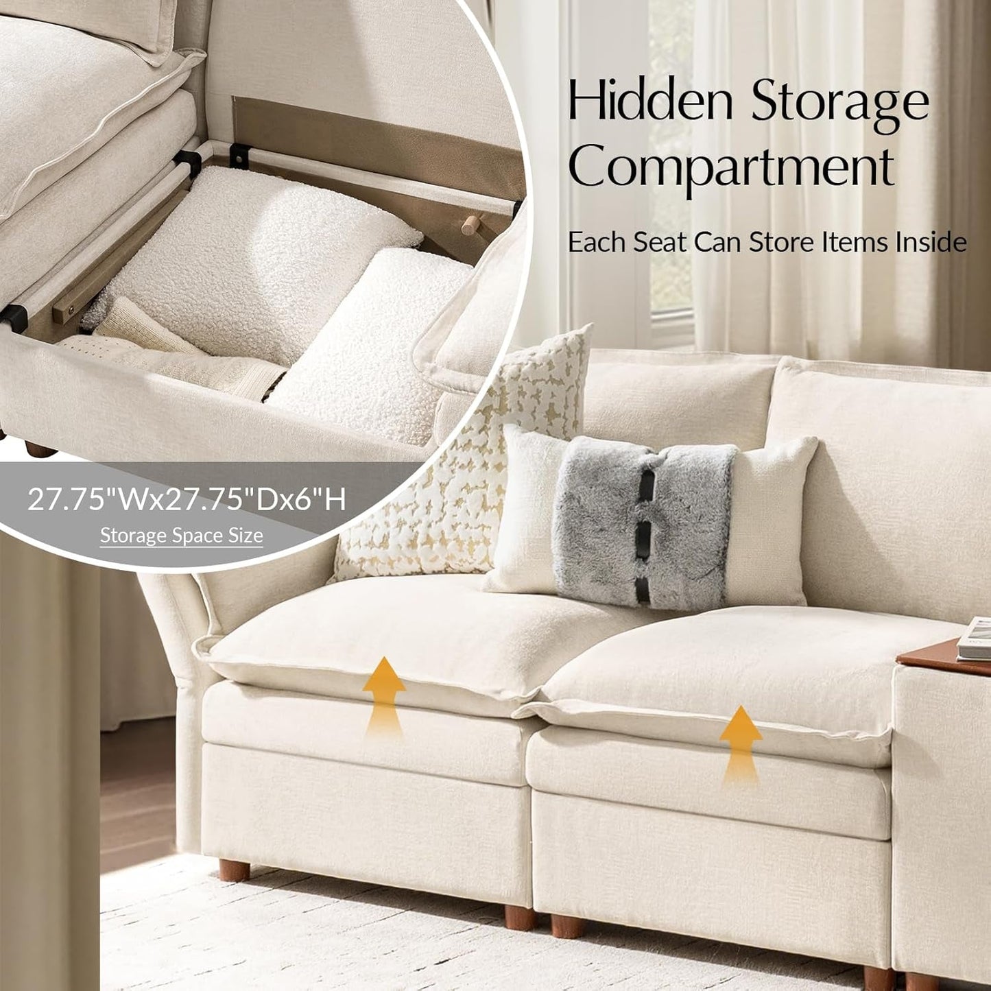 Oversized Modular Sectional Sofa with Central Console and USB Port, 6 Seater U Shaped Couch with Storage Ottoman and Dual-Layered Cushions, Modern Cloud Couch for Living Room, Beige