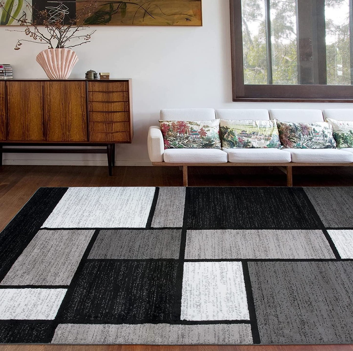 Contemporary Modern Boxes for Home Office,Living Room,Bedroom,Kitchen Non-Shedding Area Rug 7' 10" X 10' 2" Gray