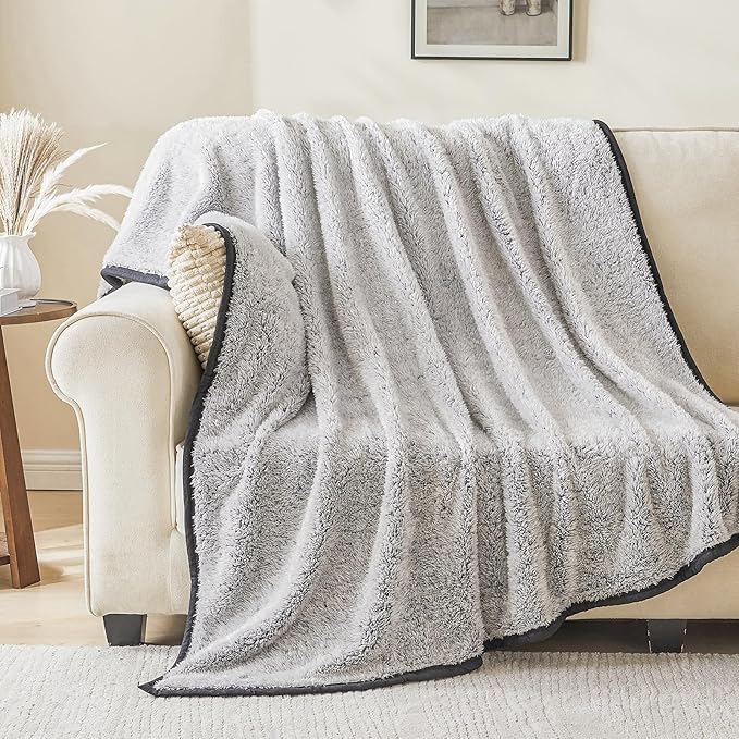 EMME Fuzzy Blanket Soft Fleece Throw Blankets for Women, Fluffy Sherpa Throws(Black,60"x80")