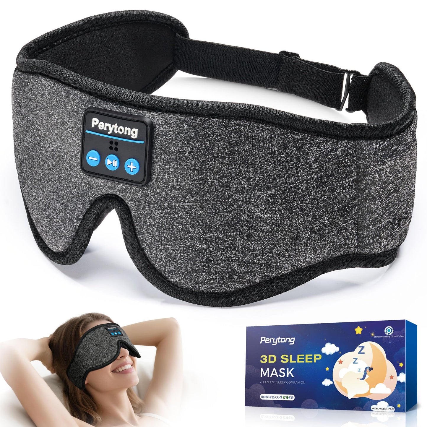 Sleep Mask with Bluetooth 5.4 Headphones, 3D Contoured Sleep Eye Mask with Ultra-Thin HD Stereo Speakers for Side Sleepers, Adjustable Blackout & Noise Canceling for Men Women Deeper Sleep