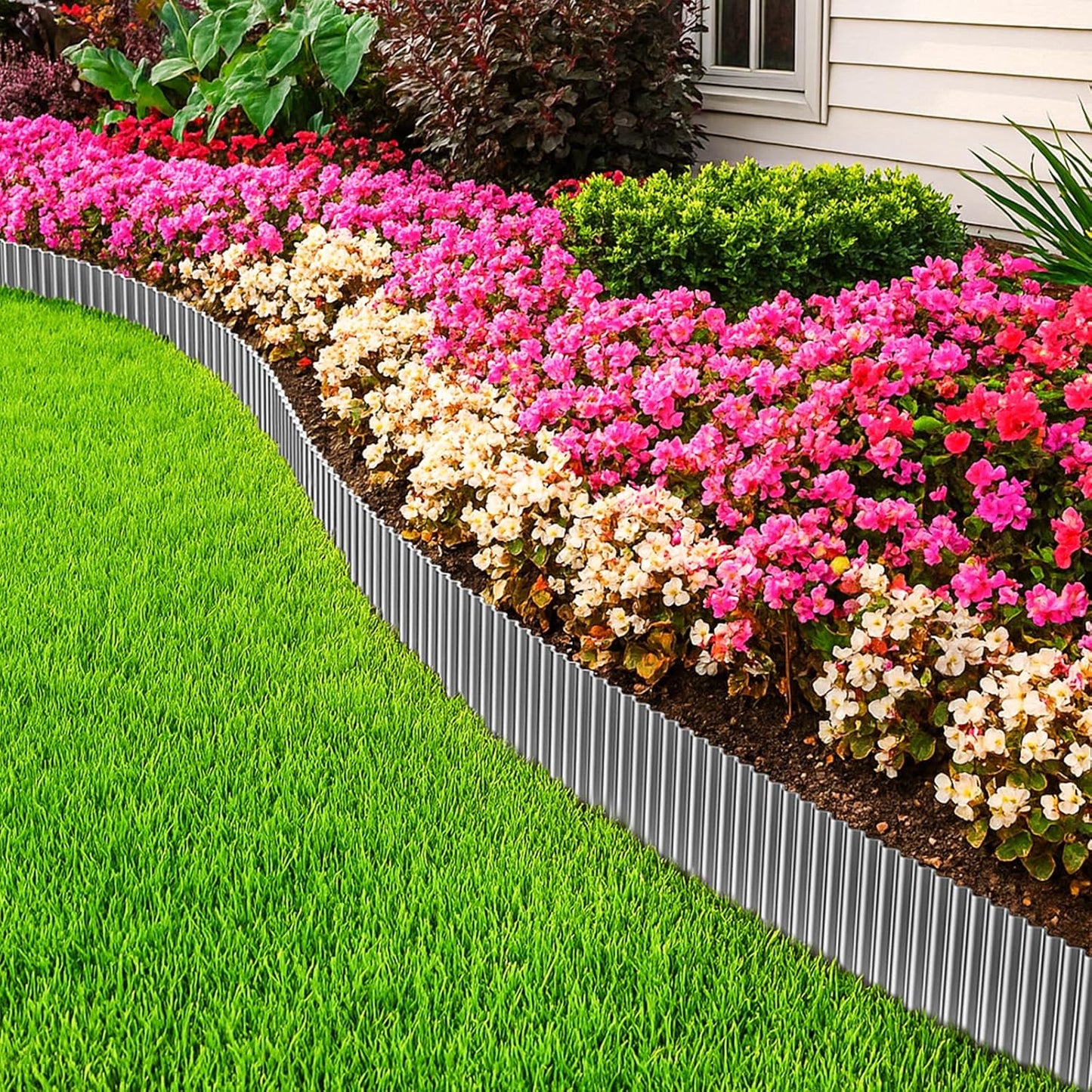 MIXC Corrugated Metal Garden Edging, Landscape Border for Lawn, Flower Bed & Paver (Silver, 6 Inch × 25FT)