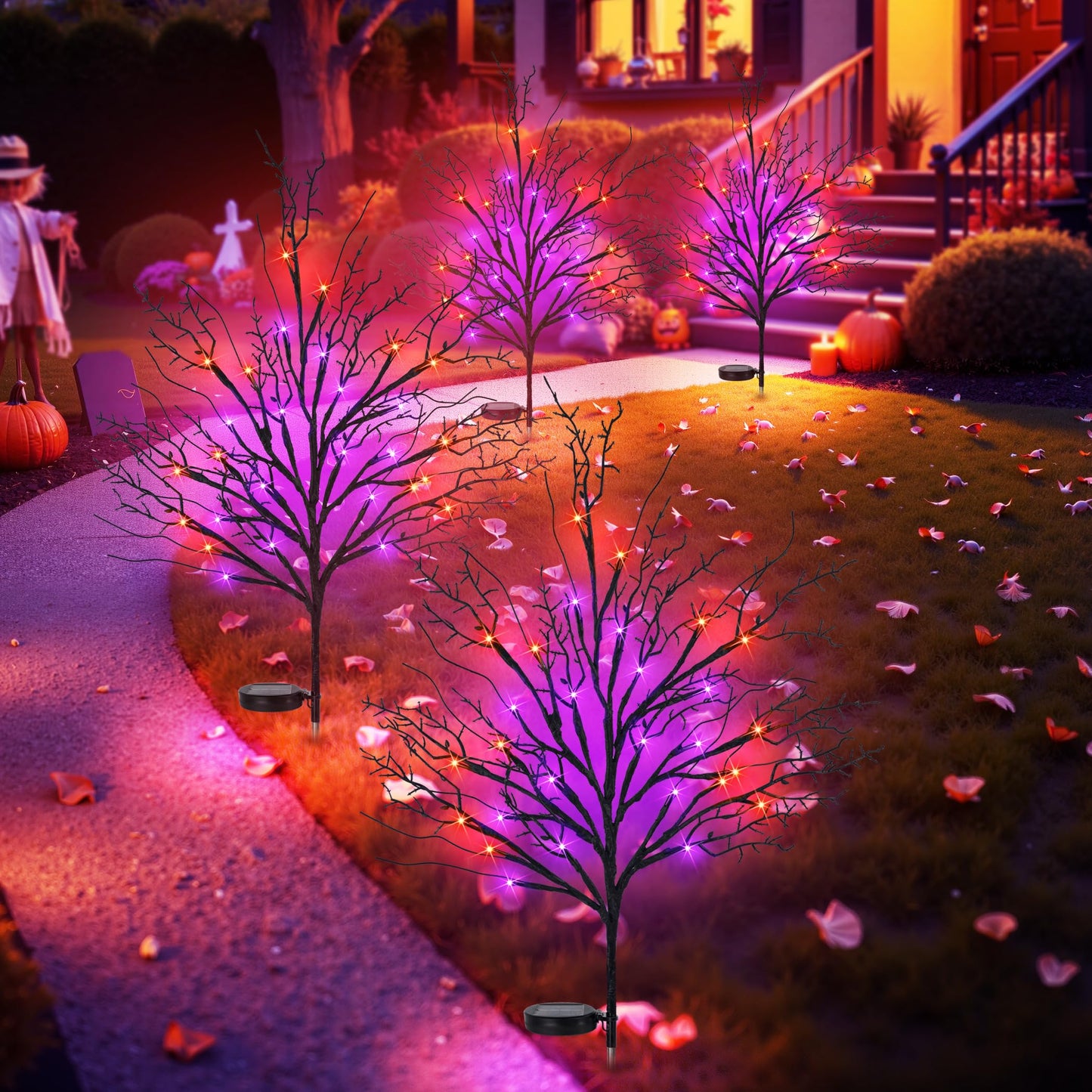 Luiywan Fall Solar Pathway Lights 4PCS, Autumn Outdoor Harvest Decorations, Waterproof Maple Leaves Lights for Lawn Yard Garden