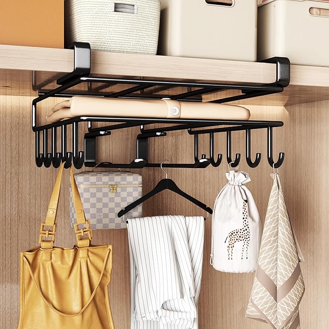 Mug Holder Under Cabinet,Paper Towel Holder for Cabinet,Chopping Board Organizer,No-Hole Multifunctional Stainless Steel Under Cabinet Hooks for Kitchen (White)