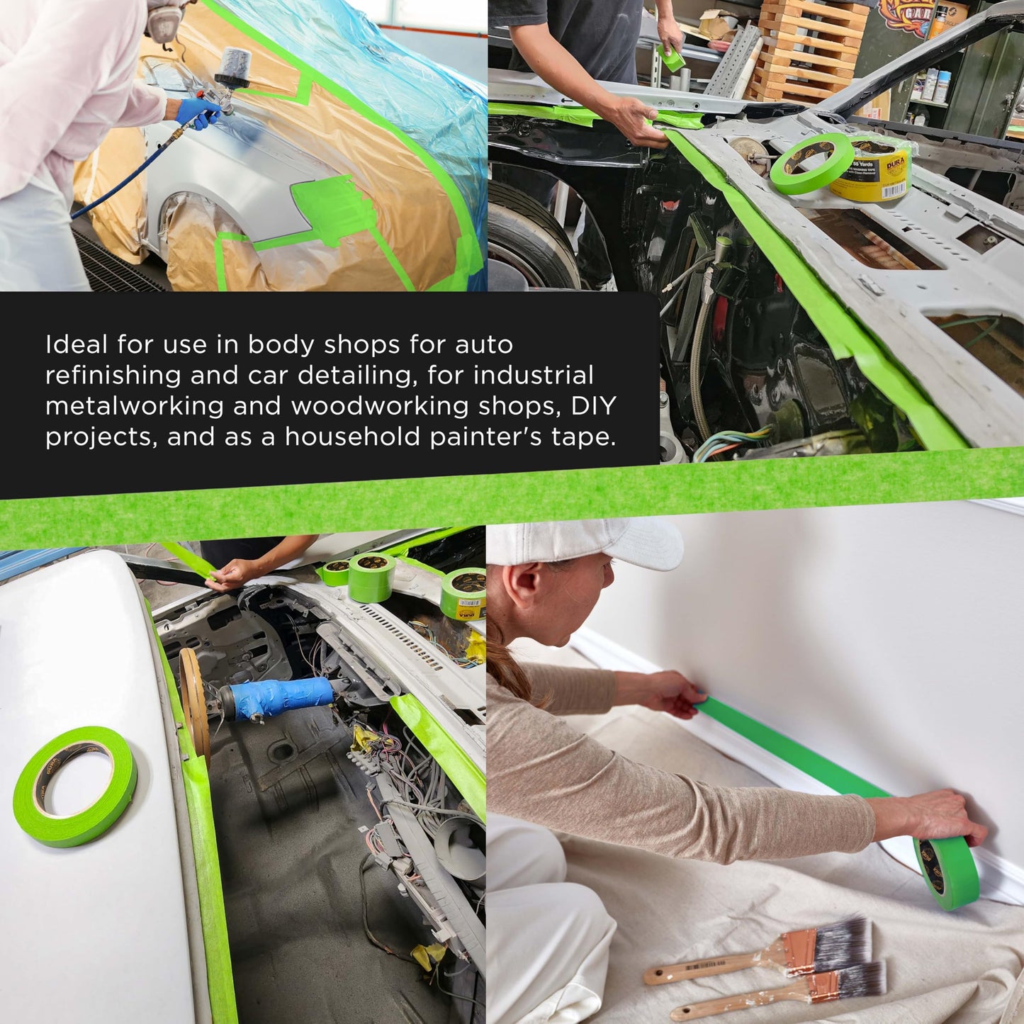 Dura-Gold Green Automotive Masking Tape 2 Inch (1.88 Inch x 55 Yards), 2 Rolls - Premium High-Performance, Heat Resistant - Auto Refinish Painting, Car Detailing, Autobody, Industrial, Painters Tape