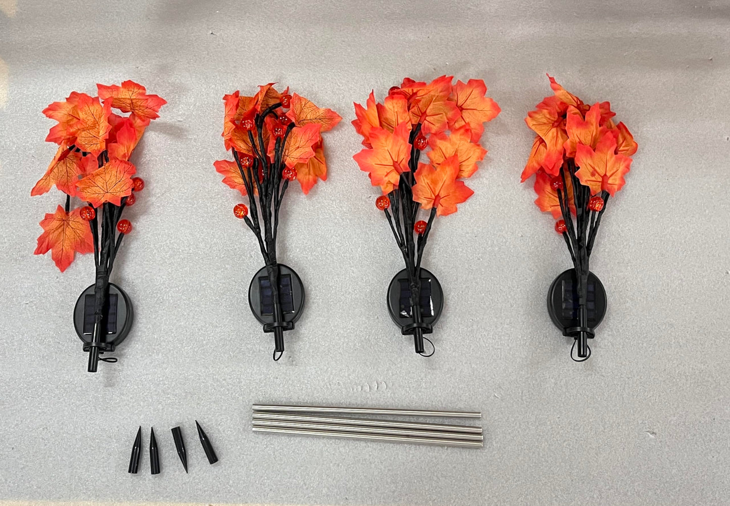 Rossesay 4 Pack Outdoor Fall Solar Lights Decorations Thanksgiving Waterproof Orange Maple Leaf Lights  Autumn Artificial Tree For Halloween Christmas Party Yard Garden Decor  10 Led 8 Modes