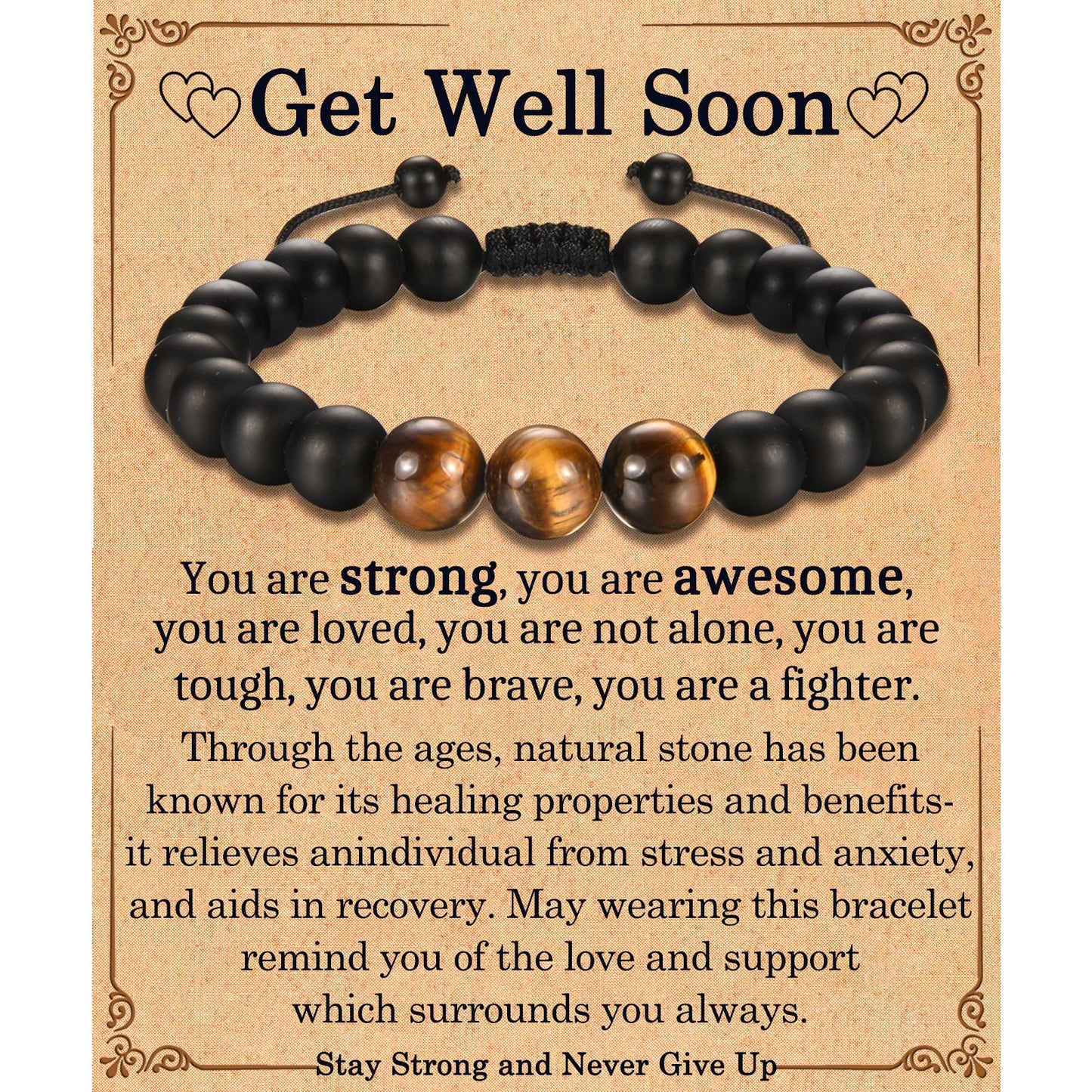 EFVISD Get Well Soon Gifts for Him: Natural Stone Healing Bracelet, Inspirational Feel Better Gift