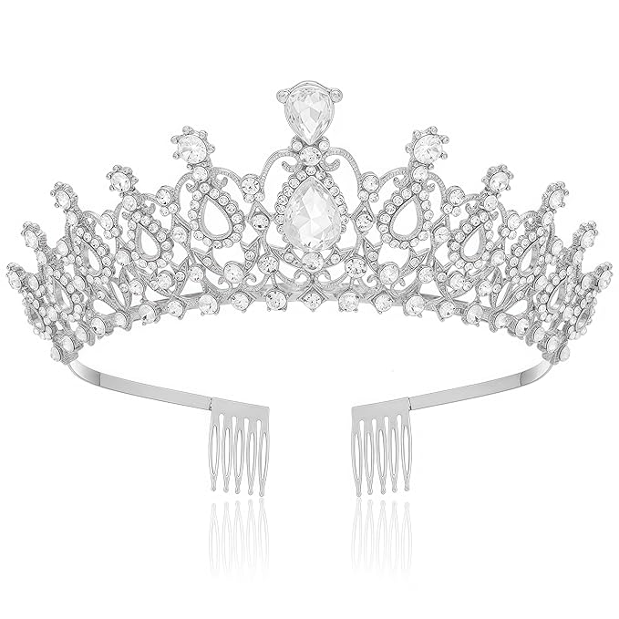 Papoopy Tiara Crown for Women, Headband Hair Accessories for Birthday Wedding Party Costume Silver