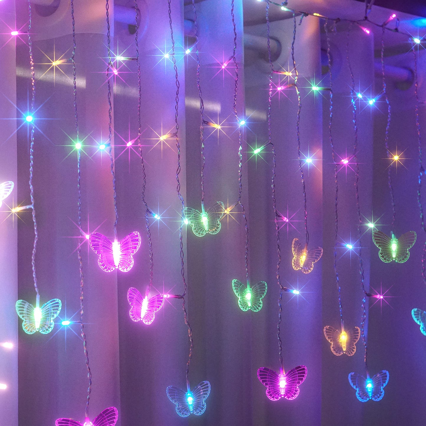 StarryMine Curtain Butterfly String Light 20Ft 120LED USB Fairy Lights Remote Control Pastel for Room Bedroom Party Wedding Holiday Decoration