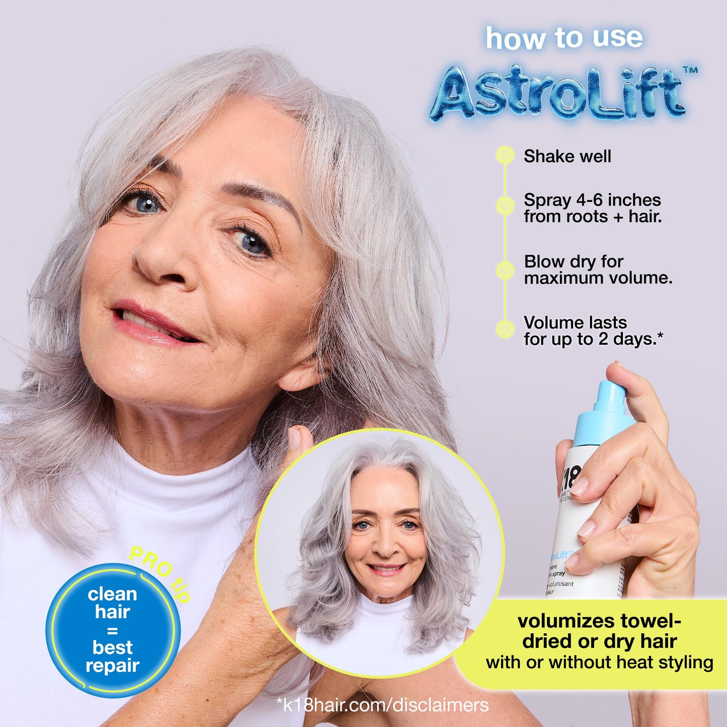K18 AstroLift Reparative Volume Spray, 2-Day Hair Thickening + Hold For Thin, Fine, Fragile Hair, Non-Sticky, Non-Crunchy, Humid