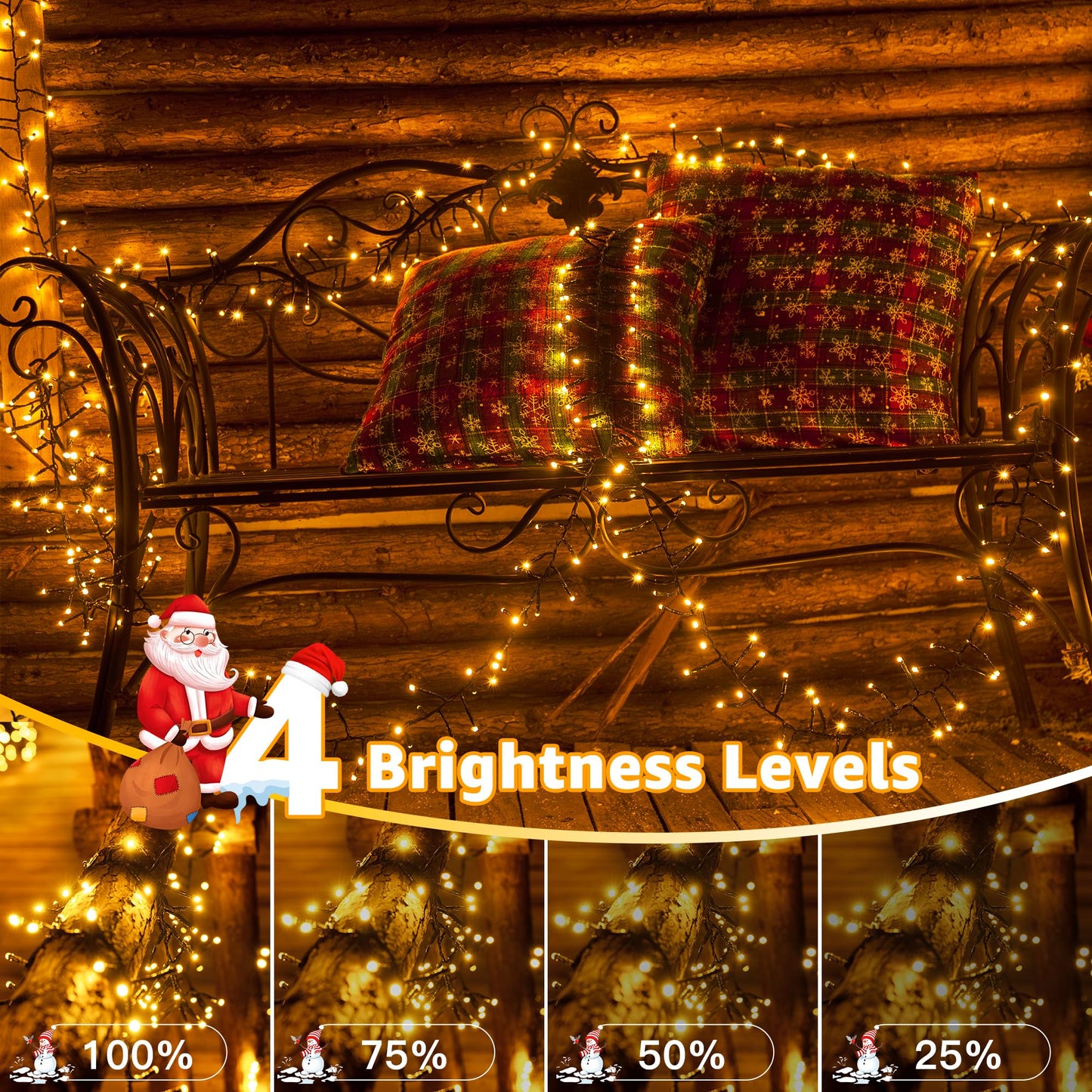 Ccinny 1200 Led 59 Ft Cluster Lights  Warm White Christmas Tree Lights 8 Modes Timer Remote  Waterproof String Lights For Indoor Outside Garland Xmas Decorations