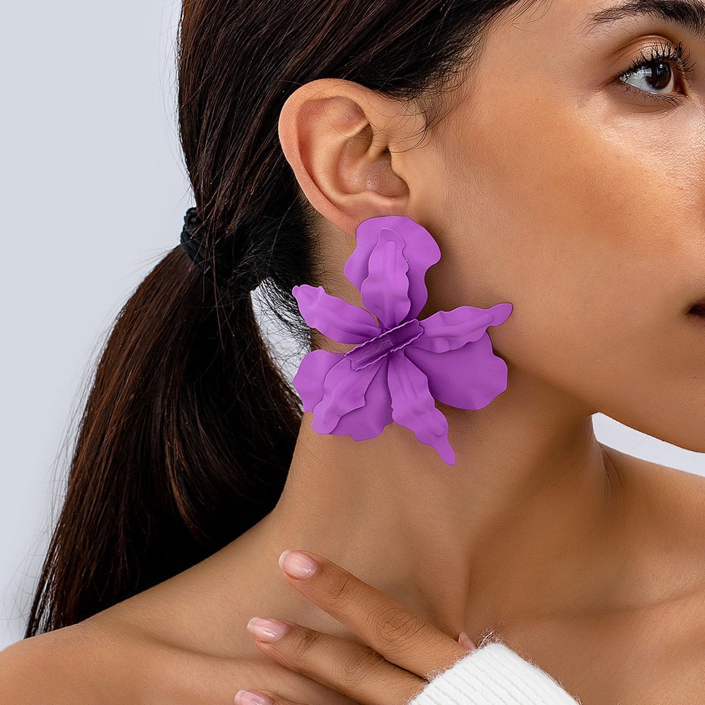 Purple Flower Earrings for Women Large Floral Statement Jewelry Elegant 3D Floral Gift Accessories for Women