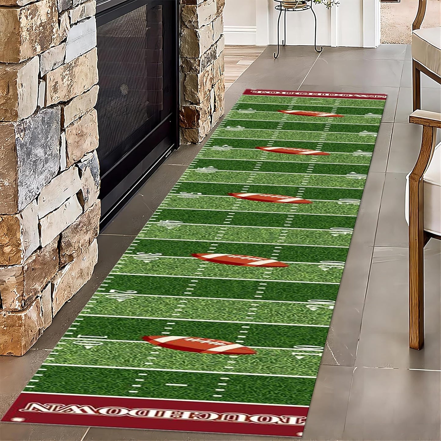 Rugby Runner Carpet, 2x6ft, American Football Touchdown Indoor Rugs, Machine Washable Durable High Traffic Rug, with Non Slip Backing Absorbent Carpets for Entryway Living Room
