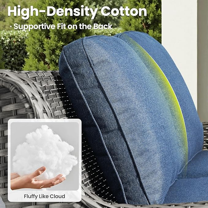 ovios 8 Pieces Patio Furniture Set, Outdoor Wicker Sofas with 2 Chairs, 4 Ottomans and Comfy Cushions, All Weather High Back Couch Set for Deck Porch, Grey Rattan, Denim Blue