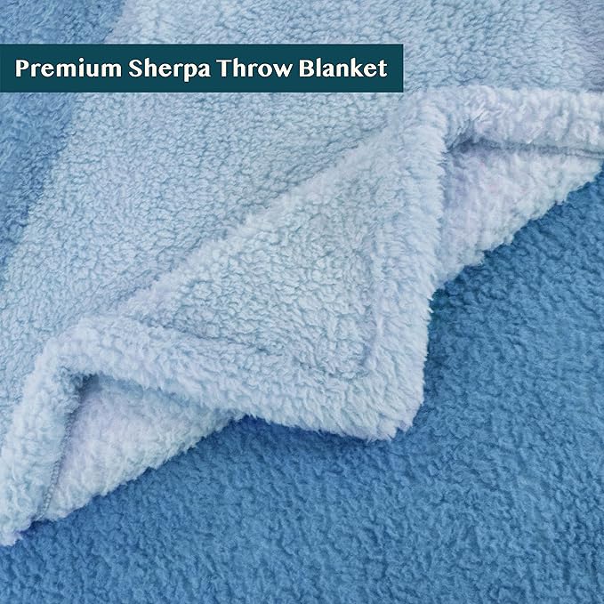 PAVILIA Fluffy Sherpa Throw Blanket Ombre | Gradient Plush, Soft, Fuzzy, Decorative Accent Throw Blanket for Couch Sofa Twin Bed | Cozy Warm Decorative Furry Faux Fur Blanket, 60x80 Inches Sea Blue