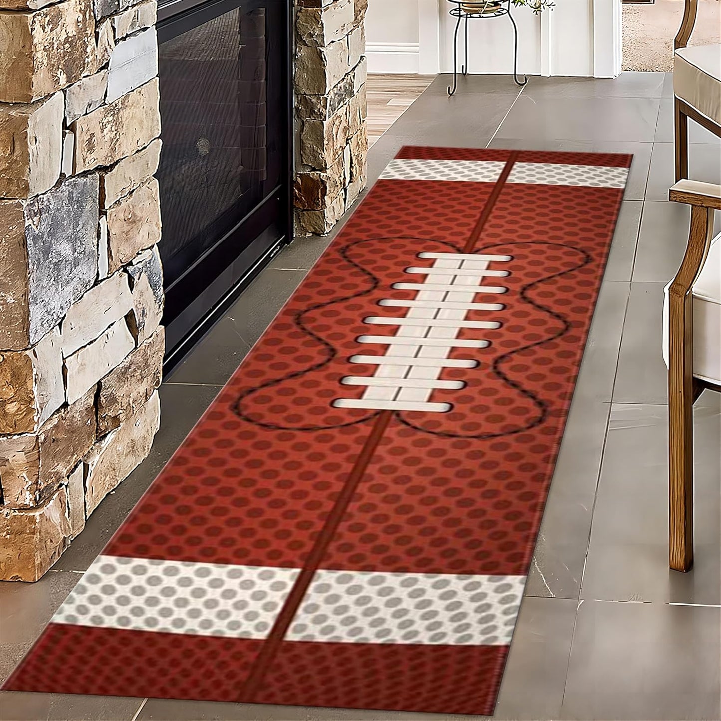 American Football Runner Rug, 3.3x7ft, Soccer Decorative Floor Area Mat, Reduce Noise Breathable Entry Carpet, Non-Shedding Pet Friendly Foldable Area Rug for Indoor Entry Entryway