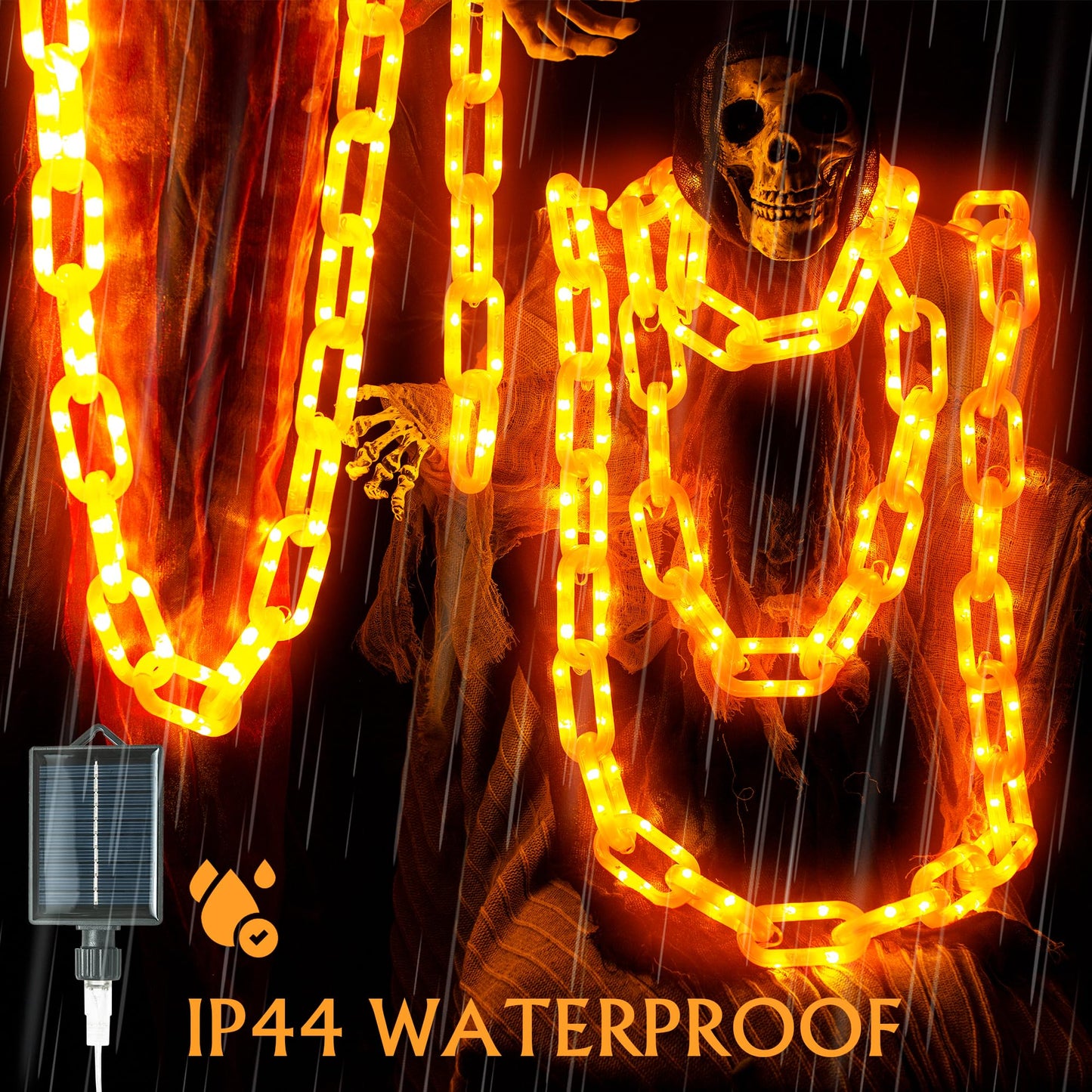 NWLIGHT Halloween Decoration Solar Light String, 13FT, 200 LED, Orange, IP44 Waterproof, 8 Lighting Modes