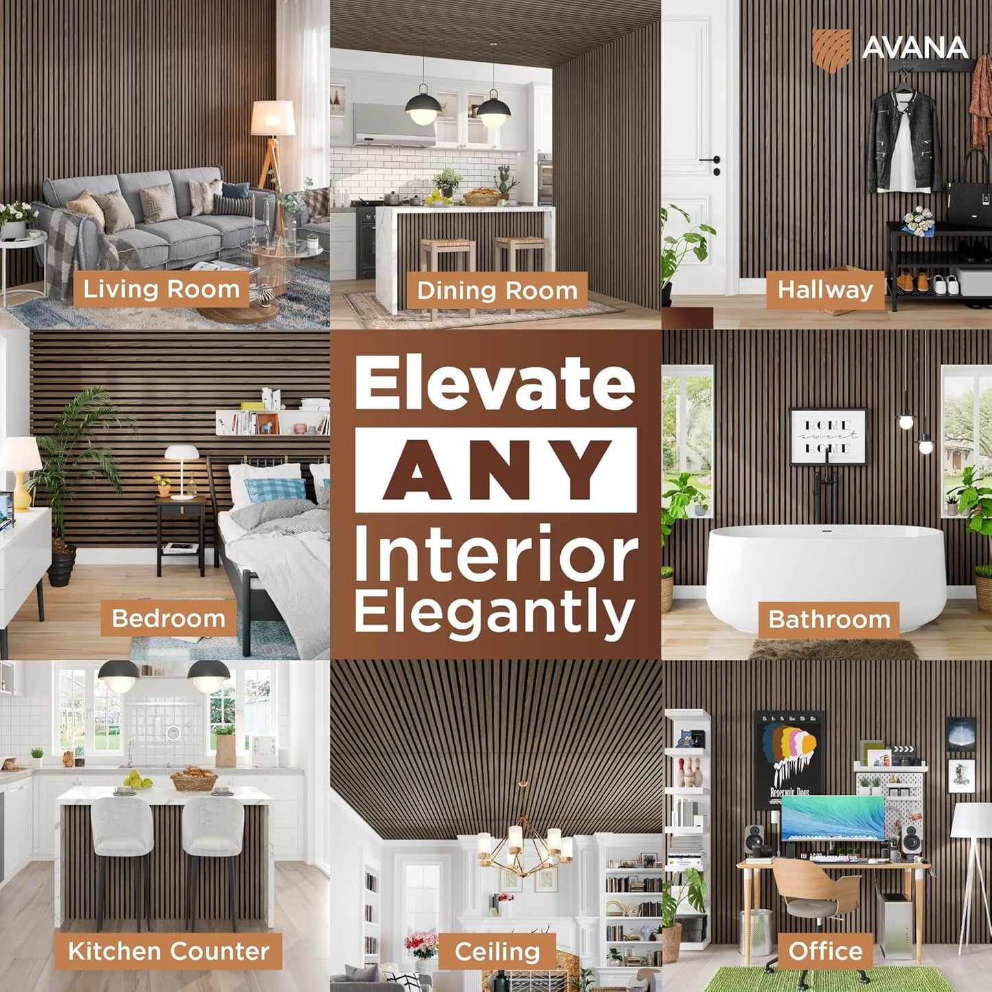 Avana Modern Acoustic Wood Wall Panels – 94.4 X 12.6 Inch Walnut Acoustic Panels 1 PC – Wall Panels For Interior Wall Decor For Homes, Offices, Studios – Sturdy And Durable Wood Panels For Wall