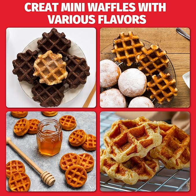 Mini Waffle Maker Machine, Tiny Waffle Bites Iron for Kids, Bake 8 x 2'' Tiny Waffle Bites, Small Waffle Maker, Compact & Easy Use, Non Stick Surface, Recipe Included, White