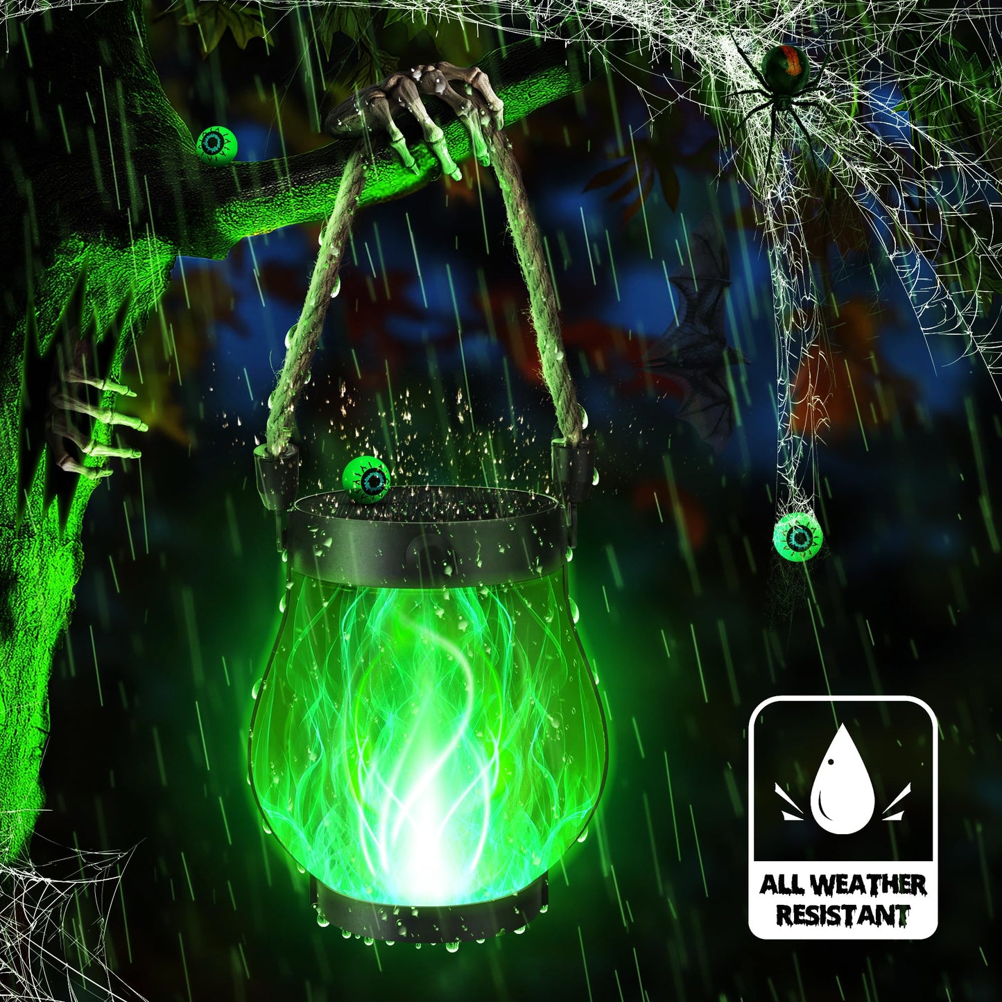 Ibaycon 1 Pack Solar Lanterns Lights  Halloween Flickering Flame Garden Lights With 2 Modes Dual Charging Usb & Solar  Outdoor Waterproof Hanging Lantern For Party Holiday Halloween Decor (Green)
