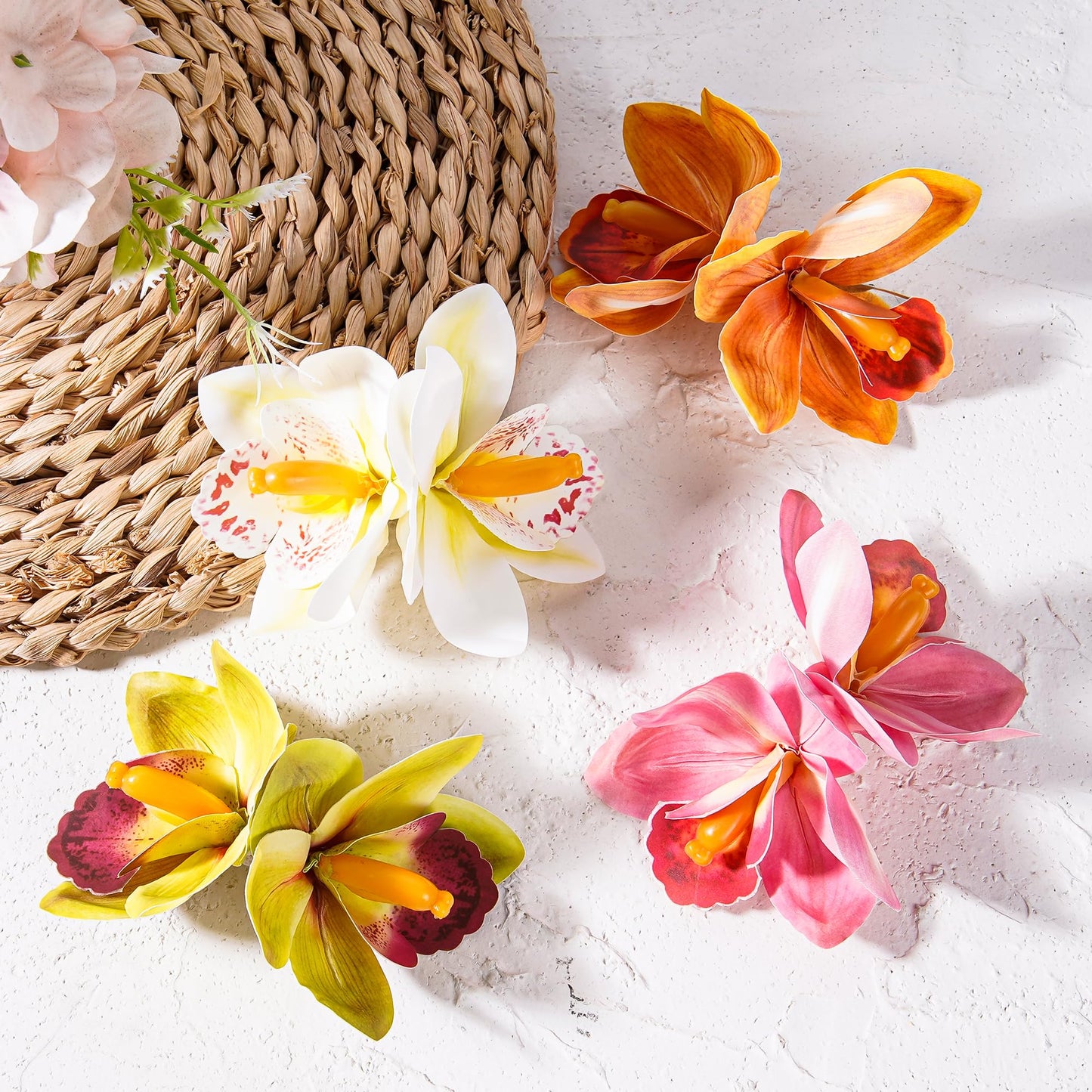 Tropical Hawaiian Flower Hair Clips - 4 Pack Artificial Hawaii Orchid Hairpin Tropical Floral Hair Accessories for Women Girls S