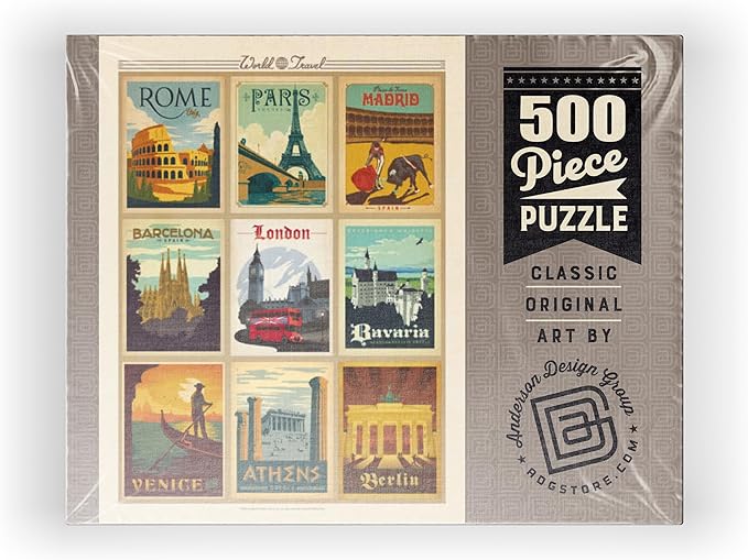 MyPuzzle World Travel: Multi-Image Print - Edition 1, Vintage Poster - Premium 500 Piece Jigsaw Puzzle for Adults