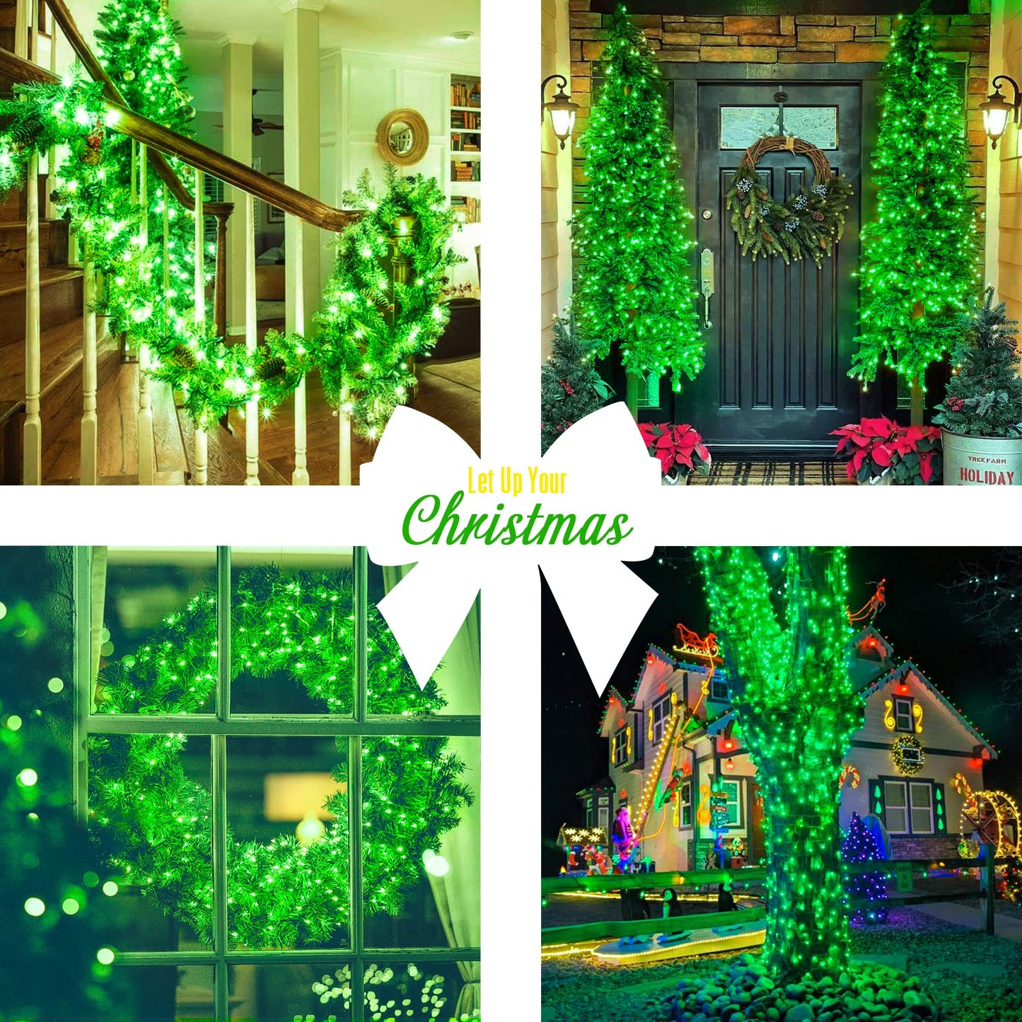 JMEXSUSS 600 Green LED String Lights, Waterproof, 8 Modes, Clear Wire, Model EXS-S-0600, for Outdoor Halloween & St. Patricks Day Decor