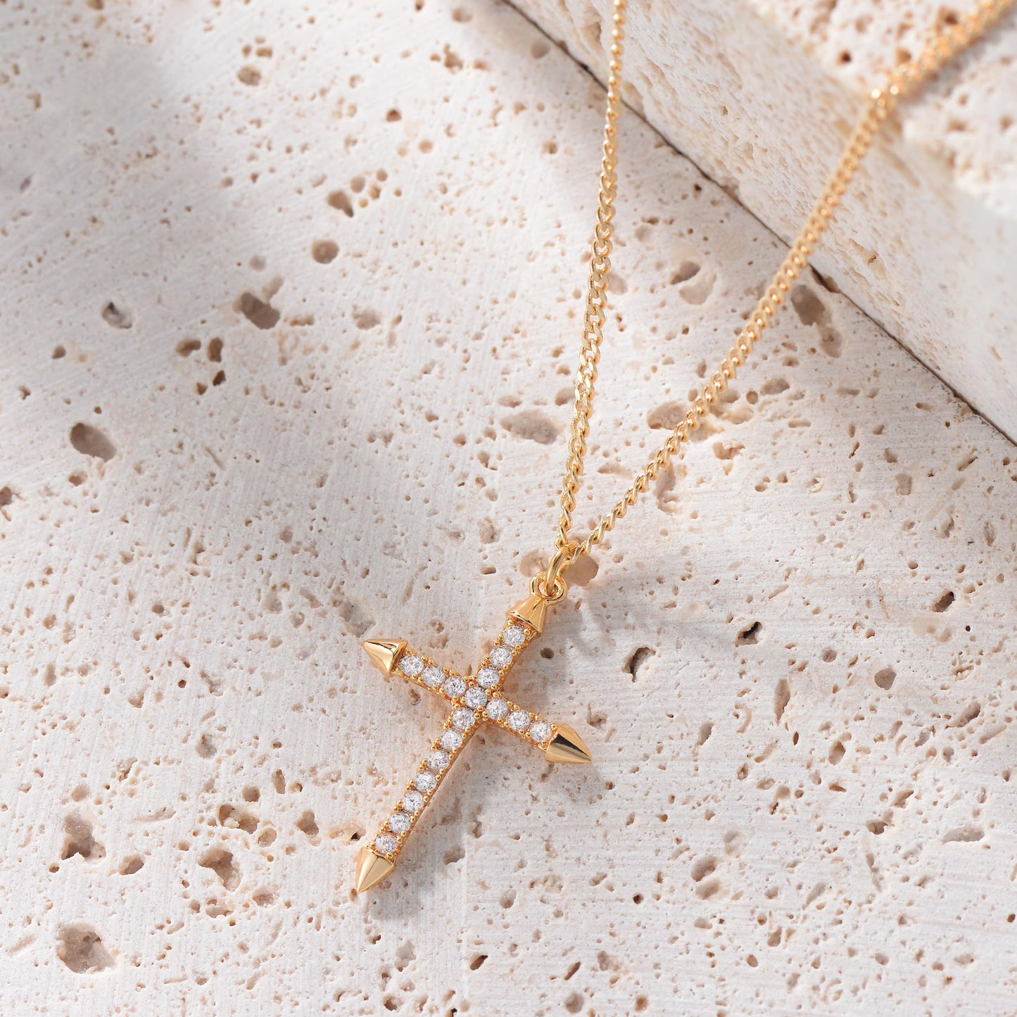 14K Gold Plated Cross Necklace, Cross Faith Arrow Pendant Dainty Chain Simple Tiny Zircon Jewelry Gift for Women
