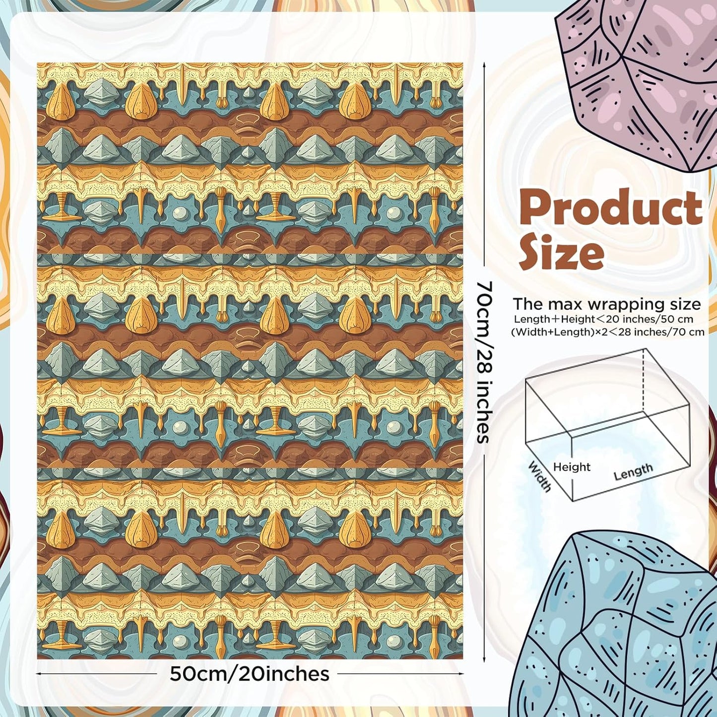 Pineraap Geology Wrapping Paper 12 Sheets Rock & Fossil Themed Designs Gift Wrap for Geology Lovers,Geologist,Science Teachers,School Supplies,20"×28"