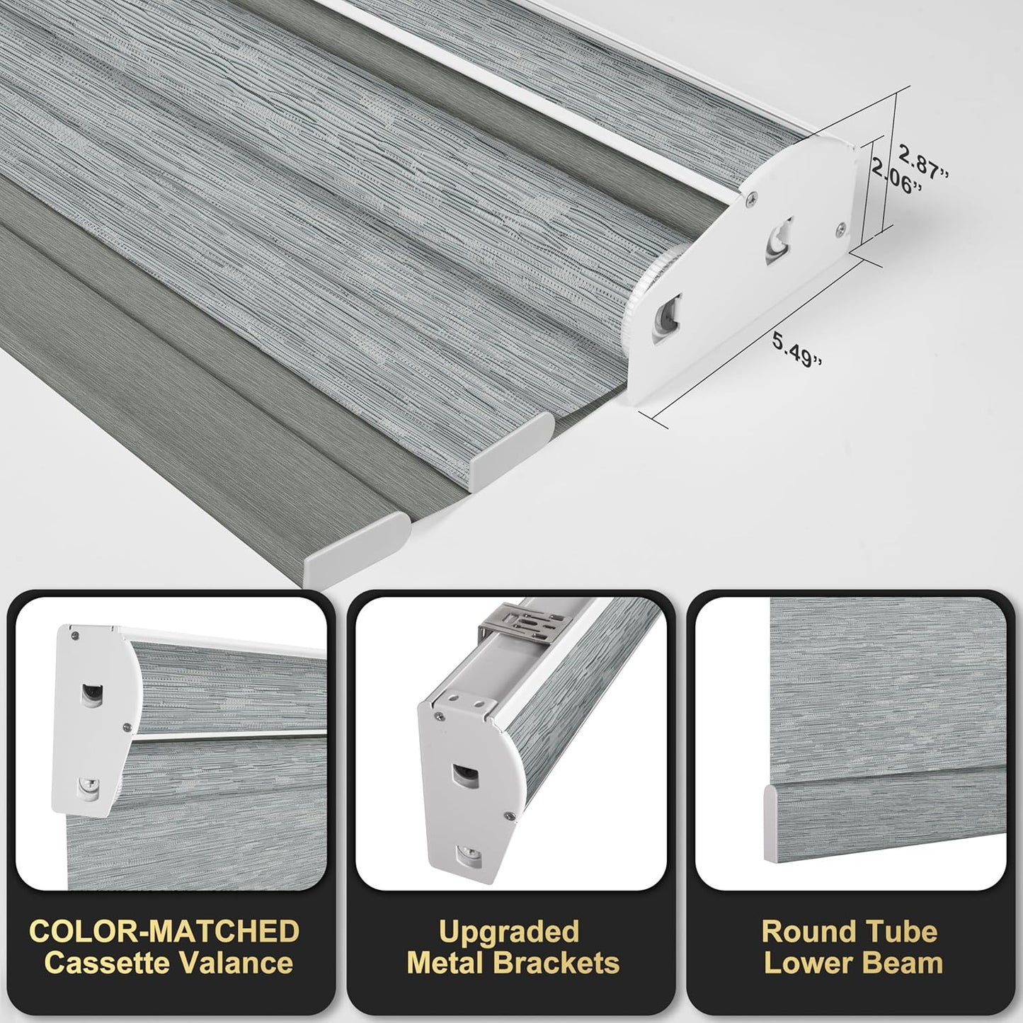 BERISSA Cordless Dual Roller Shades with Cassette Valance,Double Window Shades Blackout and Light Filtering Shades,Day and Night Roller Shades for Home Office Door.Striped Jacquard Grey.36 W x 36" H