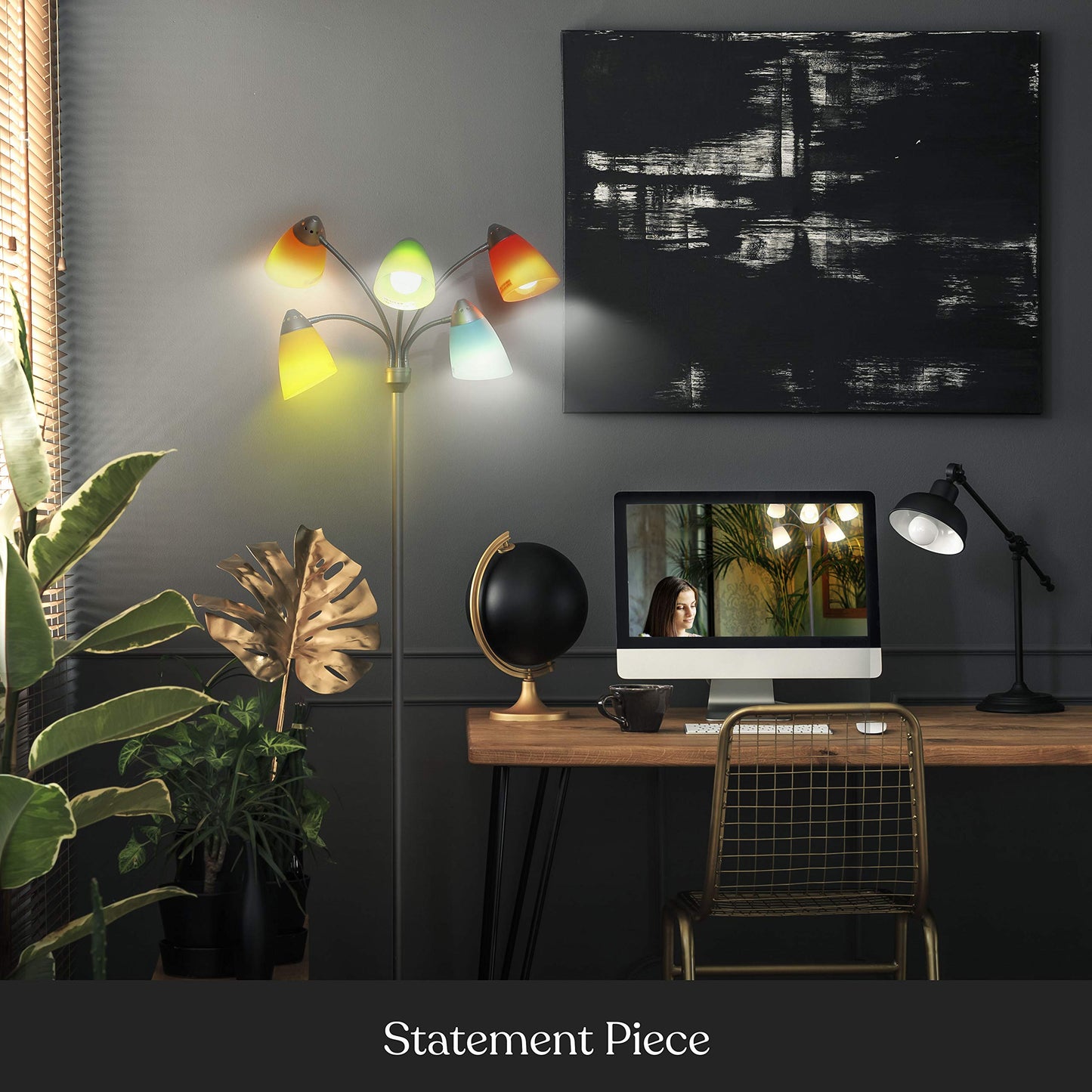 Brightech Medusa LED Floor Lamp - Multi-Head Dimmable, Adjustable, Metal, Platinum Silver