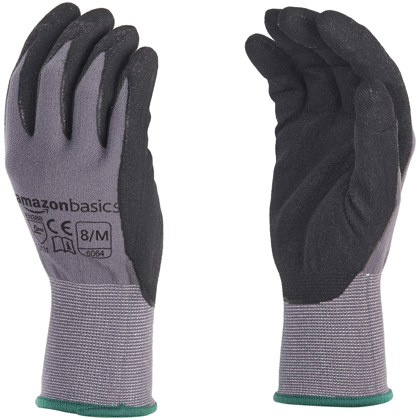 Amazon Basics Micro-Foam Nitrile Coated Work Gloves, Nylon Liner Fiber, Touch Screen, Size 8/M, 12 Pairs, Grey