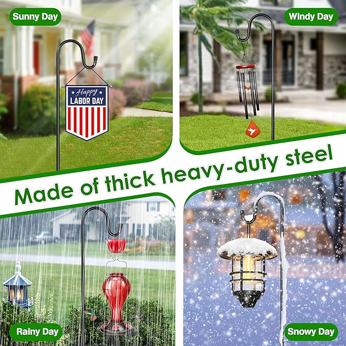 XDW-GIFTS Bird Feeder Pole for Outdoor, 2-Pack 92 Inch Shepherds Hooks Heavy Duty Garden Pole for Hanging Plant Basket, Solar Light Lanterns, Garden Plant Hanger Stands with 5 Base Prongs