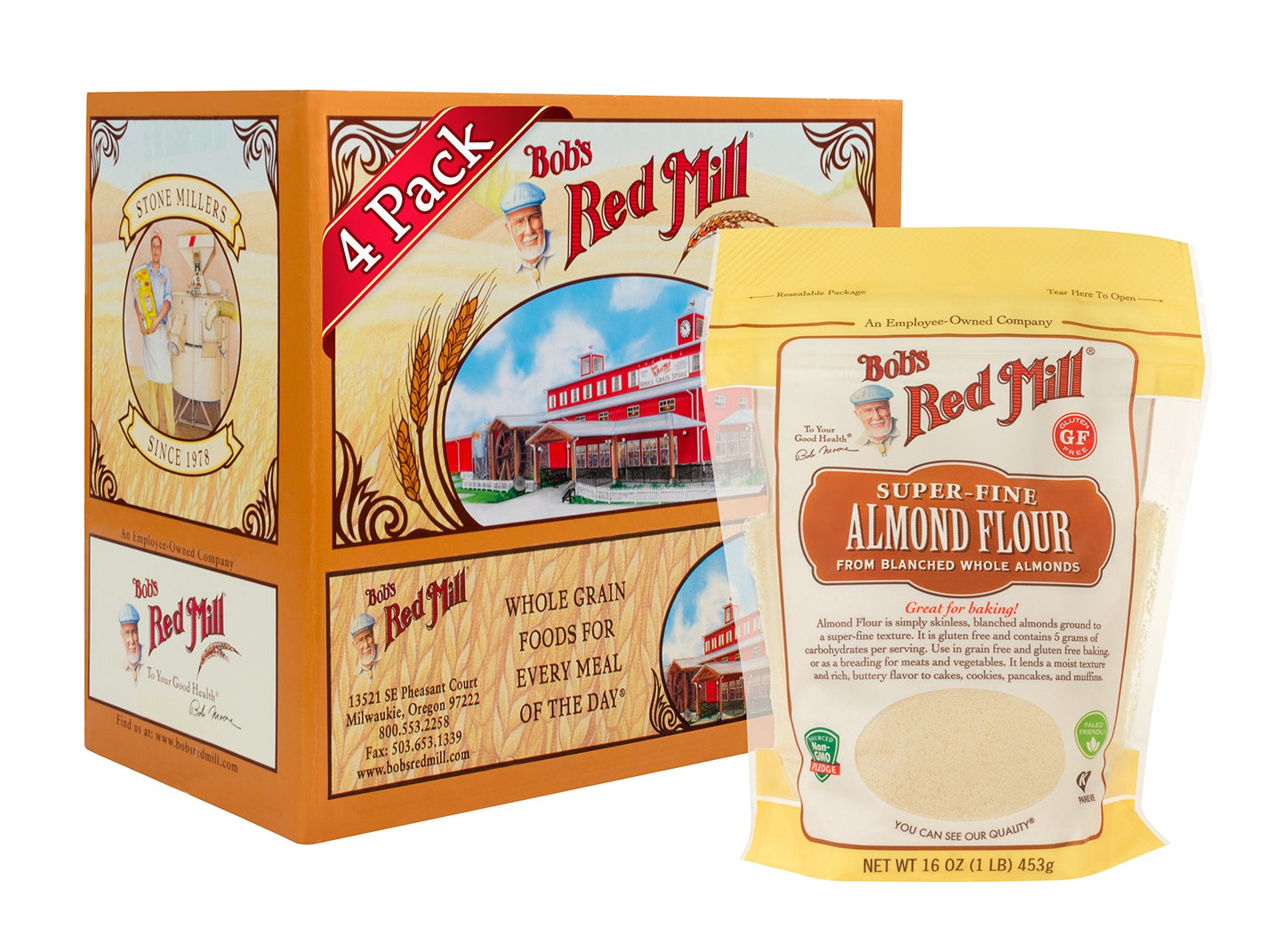 Bobs Red Mill Blanched Almond Flour, Finely Sifted - 1 Pound (Pack of 4) - Non-GMO, Gluten Free, Paleo, Vegan, Keto Friendly