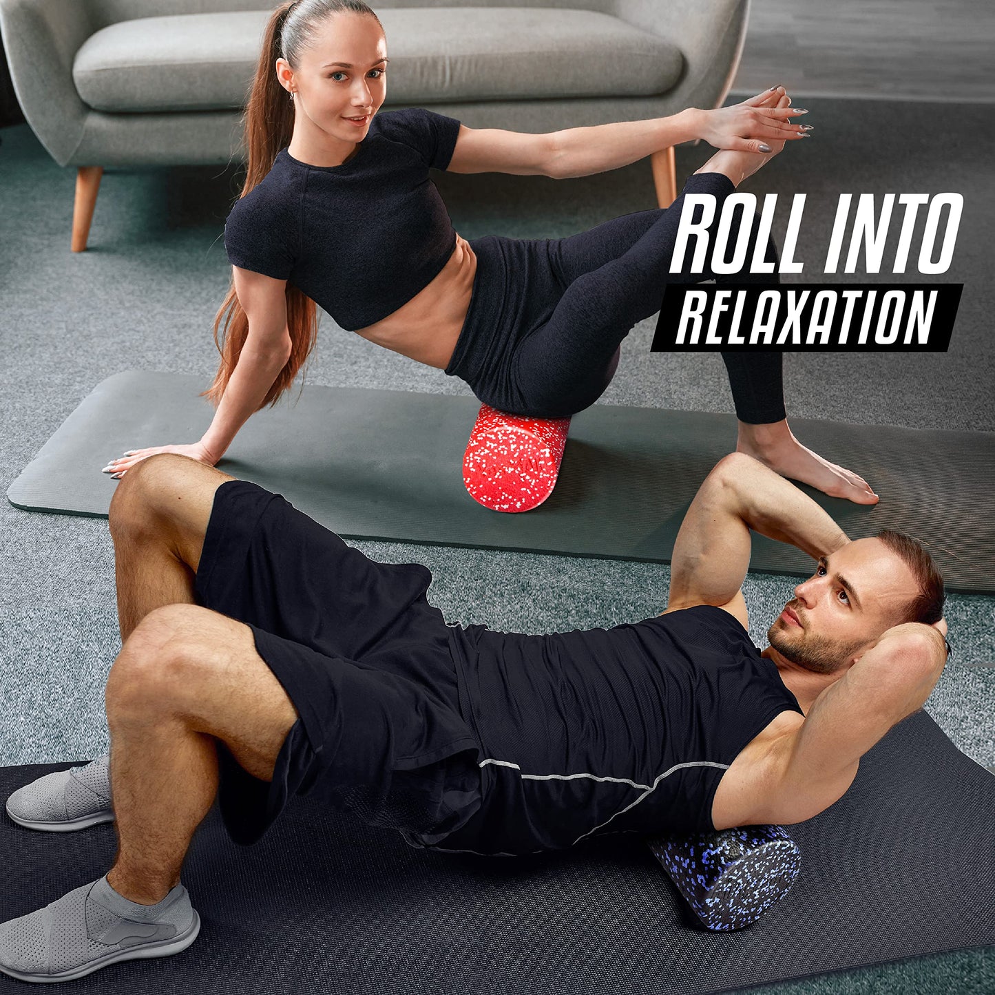 Yes4All High-Density Round Back Roller Foam, Exercise Foam Roller for Yoga, Pilates & Stretching - Blue Speckled - 12 Inches