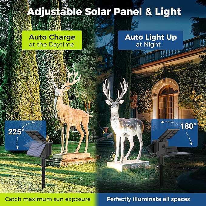 Solar Spot Lights Outdoor Waterproof 2 Pack for Flag, Tree, House, Garden, Yard, Landscape Spotlights for Accent Uplighting Halloween Christmas Decorations