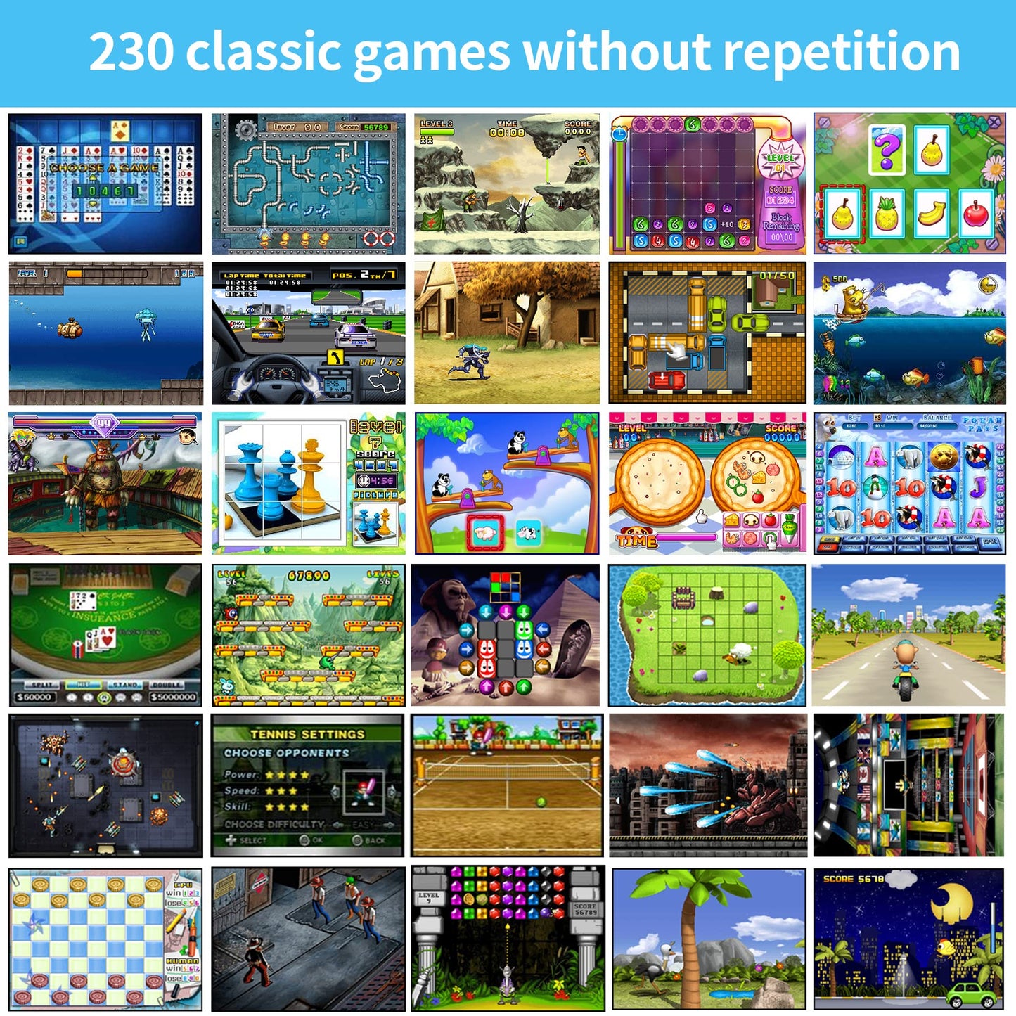 16 Bit Handheld Game for Kids Built-in 230 HD Classic Retro Video Games USB Rechargeable 3.0 Inch Childrens Travel Electronics Toys Portable Gaming Player System Gift for Boys Girls Ages 4-8-12