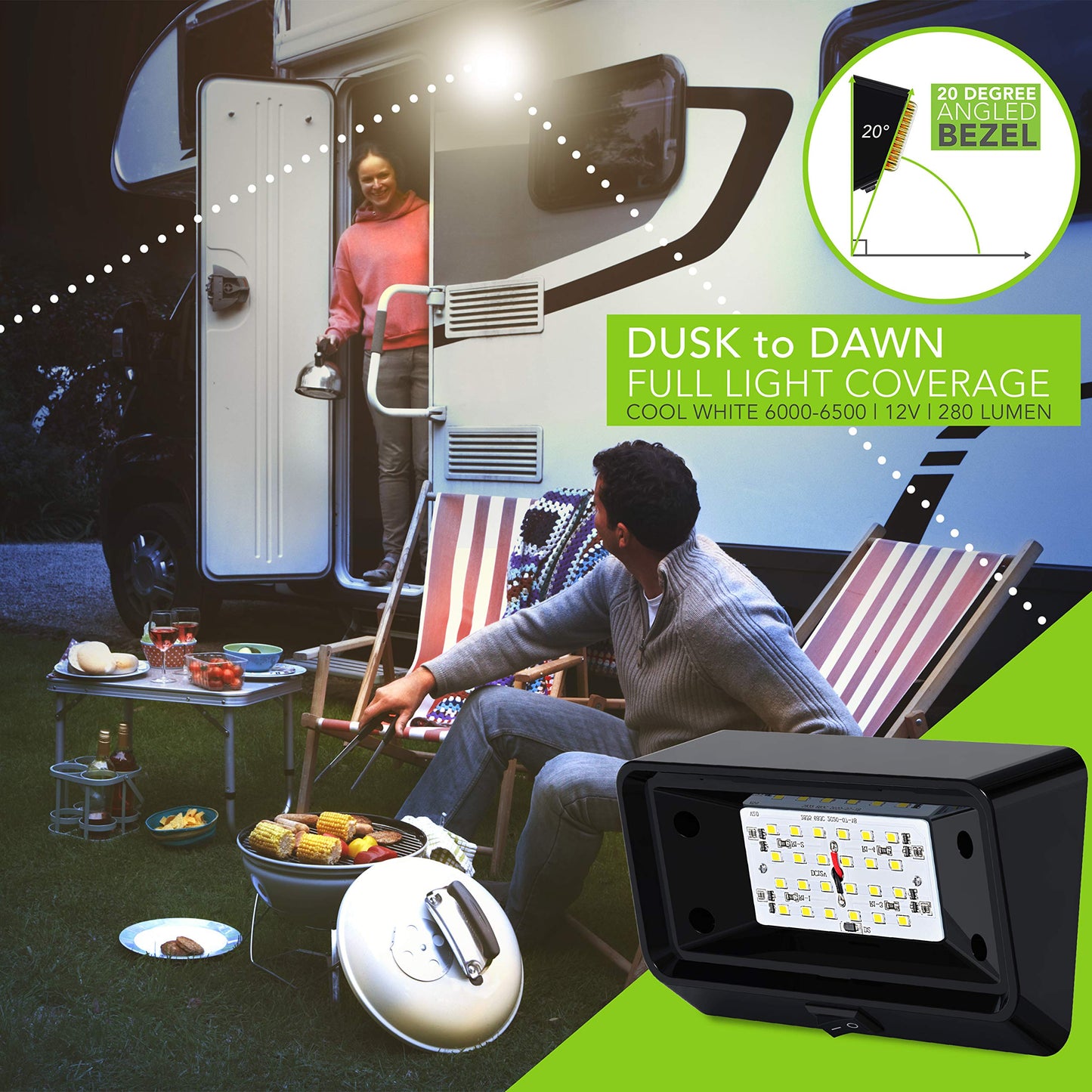 Leisure Led Rv Exterior Porch Light - 12V, 280 Lumen, Black Base, Clear & Amber Lens, 1-Pack, Model 10