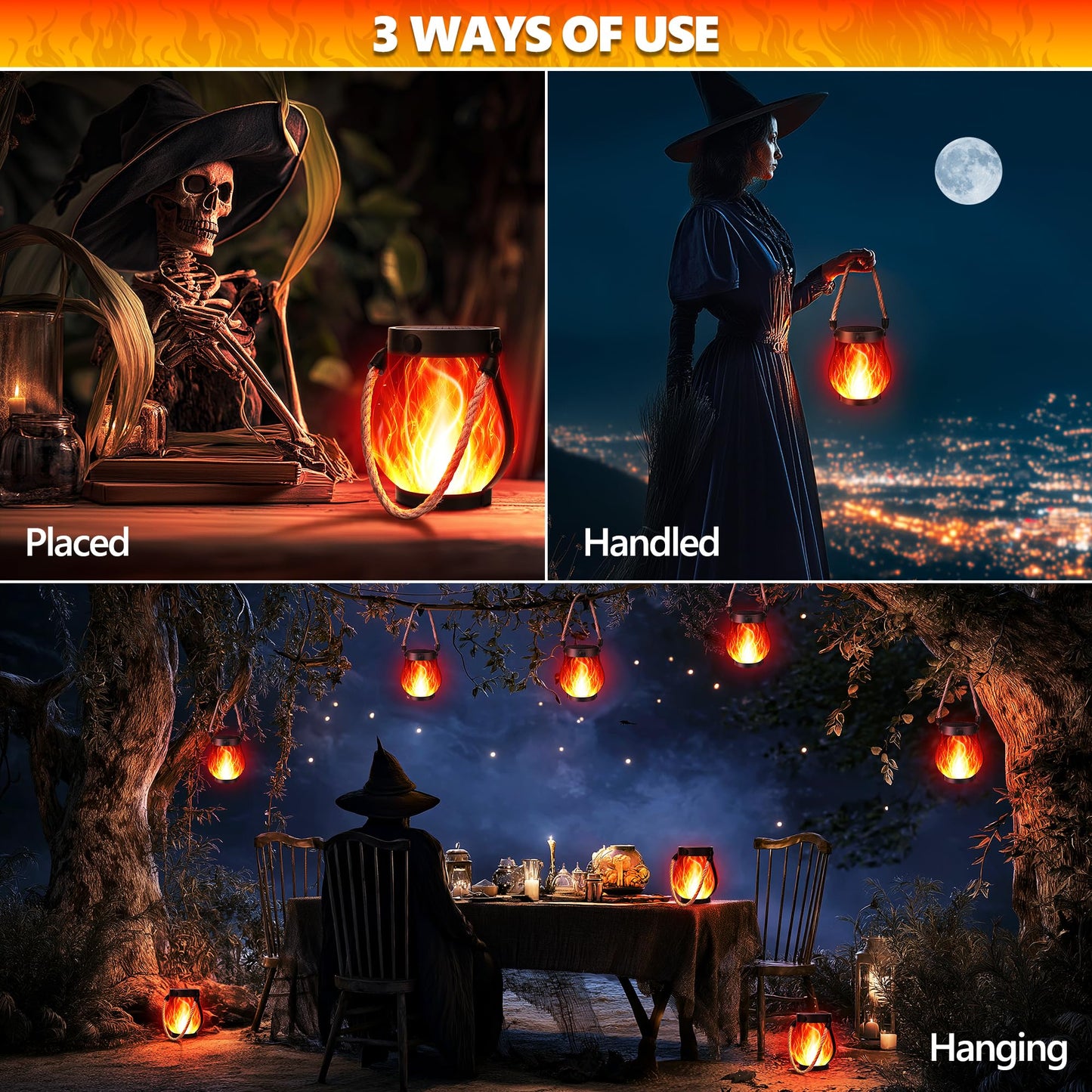 Ibaycon 1 Pack Solar Lanterns Lights  Halloween Flickering Flame Garden Lights With 2 Modes Dual Charging Usb & Solar  Outdoor Waterproof Hanging Lantern For Party Holiday Halloween Decor (Red)