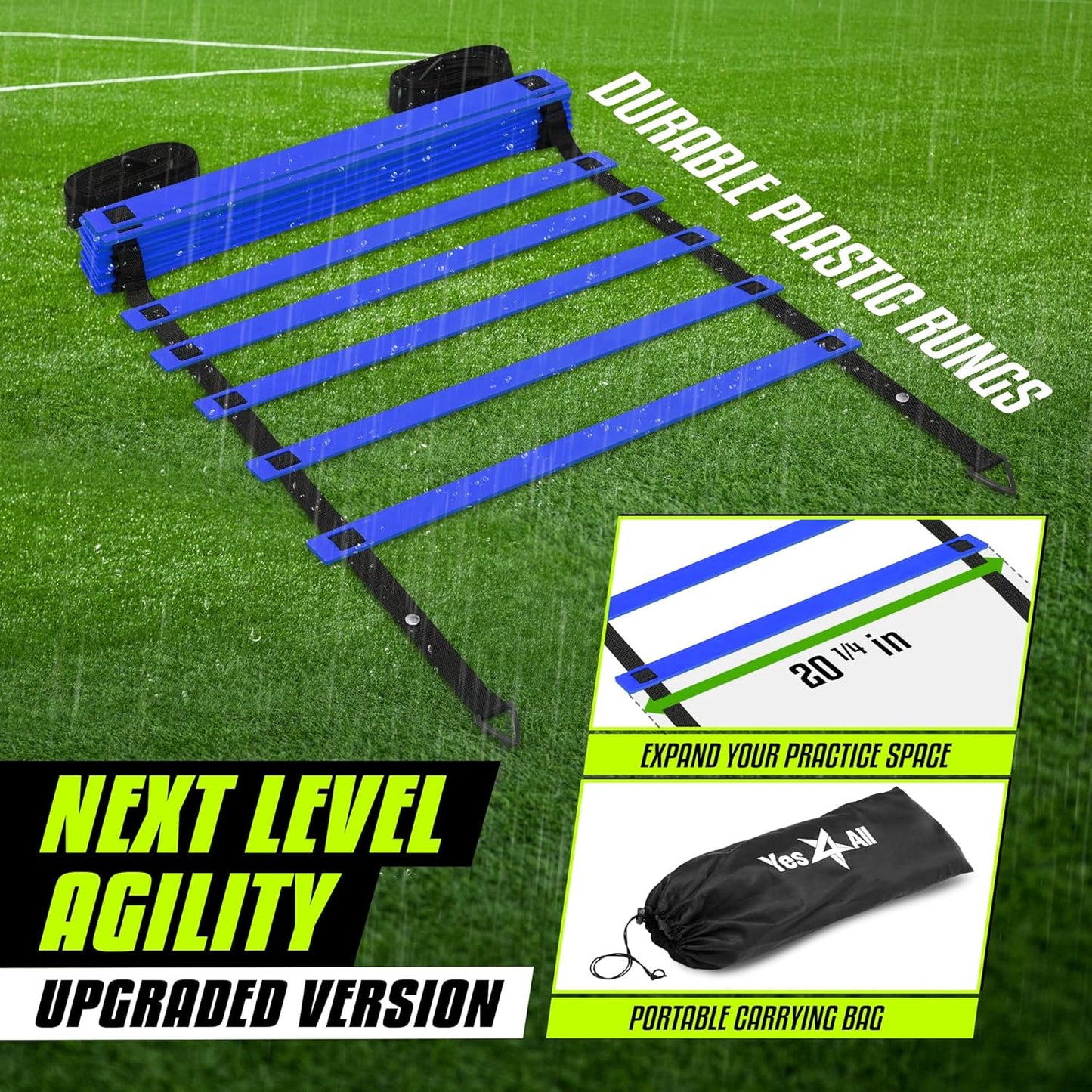 Yes4All Agility Ladder Speed Training Equipment, Adjustable Football Ladder for All Ages with Carry Bag, Durable, Portable, Multiple Colors & Rungs