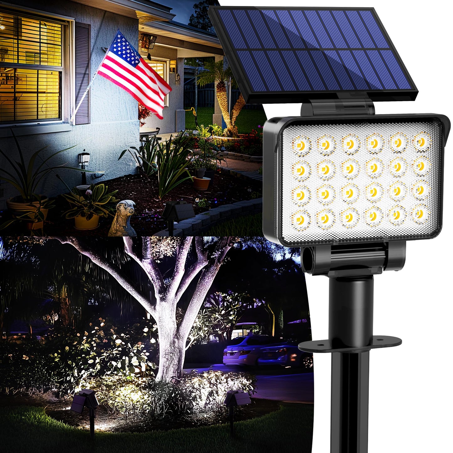 Auderwin Solar Spot Lights Outdoor Waterproof For Flag  Tree  House  Garden  Yard  Landscape Spotlights For Accent Uplighting Halloween Christmas Decorations-1 Pack