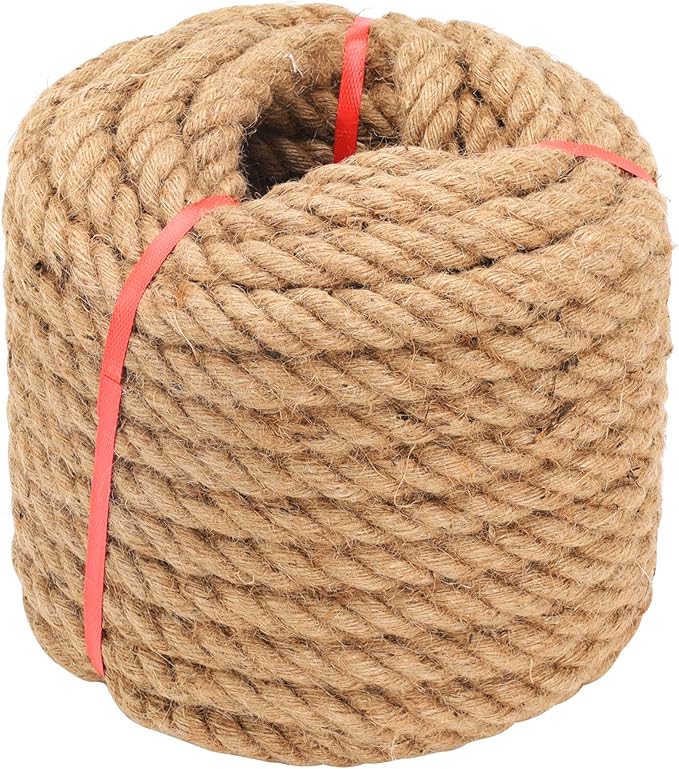 Jute Rope (1 in X 100 ft), 25mm Thick Twisted Manila Ropes,Tug of War Rope,Thick Ropes Natural Heavy Duty Hemp Rope for Sw...