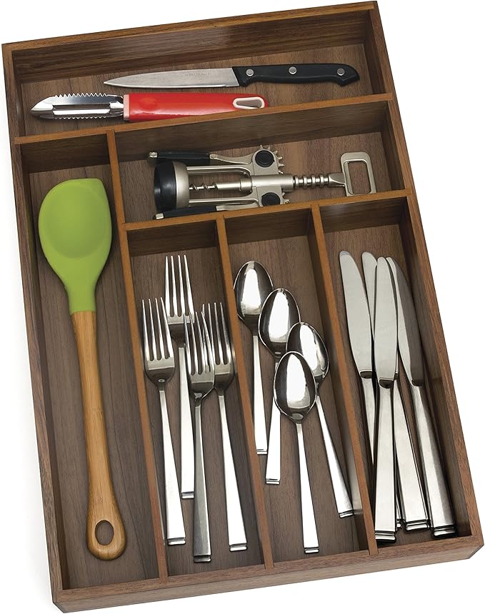 Lipper International 1078 Acacia Wood Deep Flatware Organizer with 6 Compartments, 11-3/4" x 17-1/2" x 2-1/2"