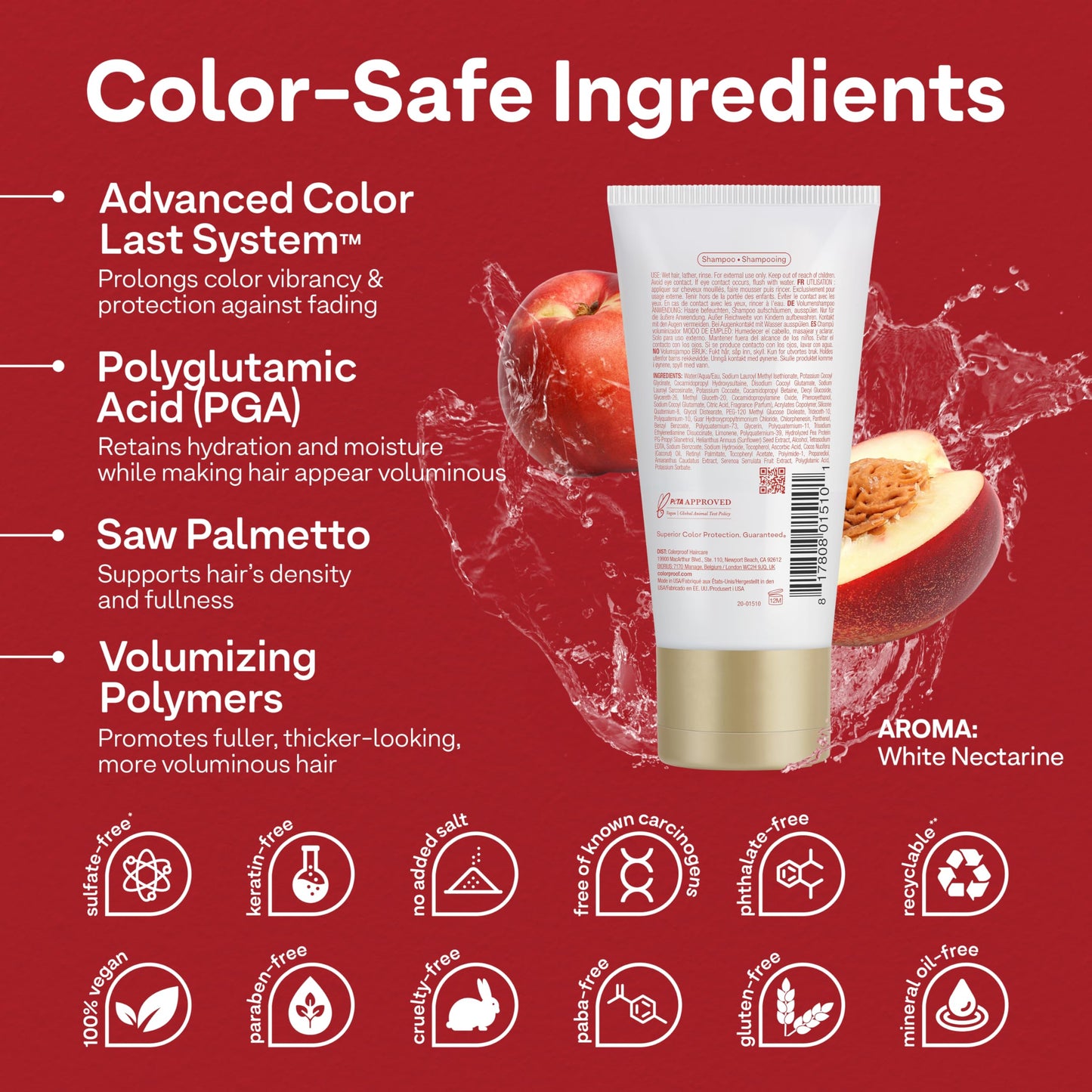 ColorProof Volume Shampoo for Women 1.7 Fl. Oz. Volume Shampoo, White Nectarine Scent, Travel Size Sulfate Free Shampoo