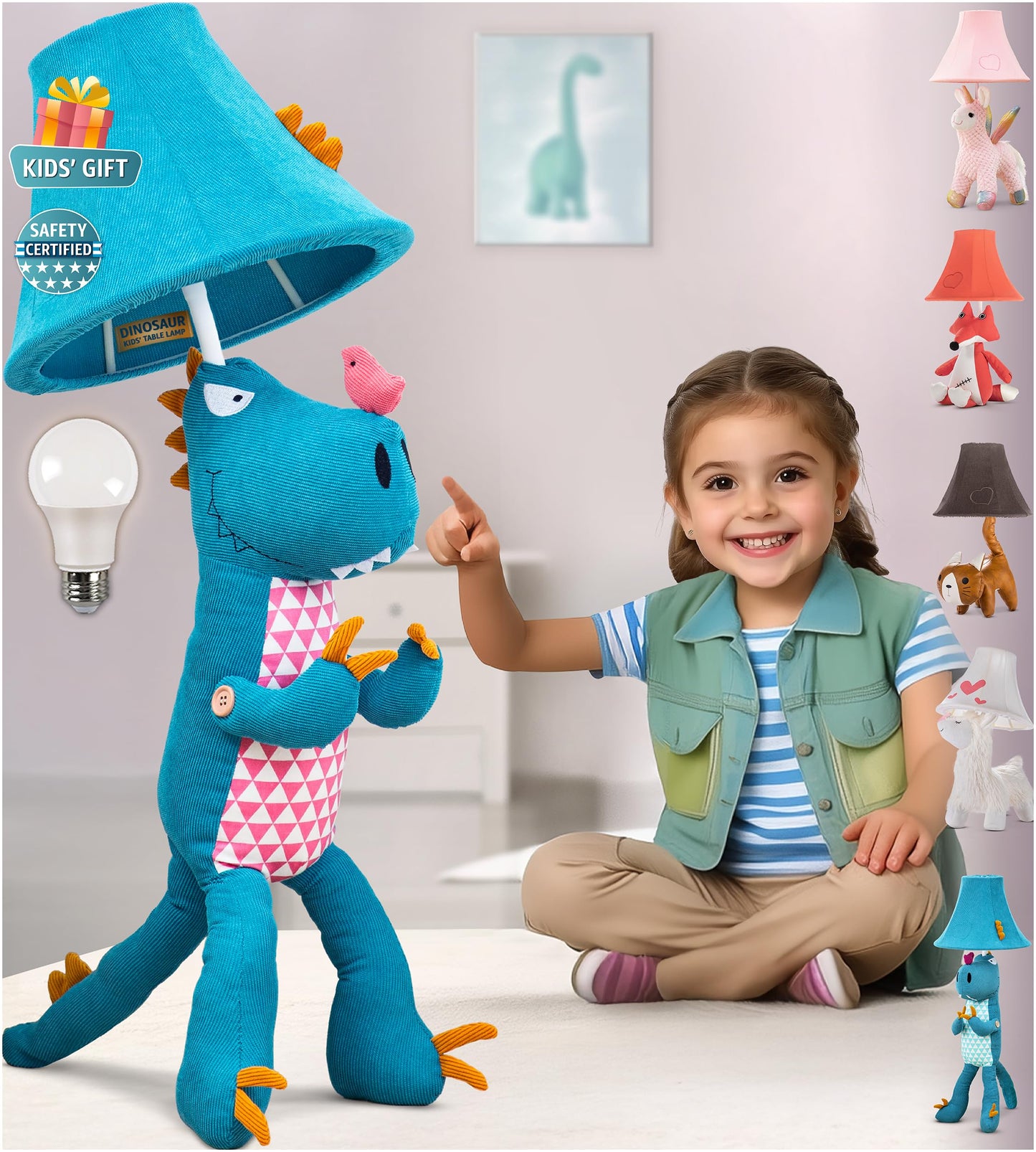 Dinosaur Girls Lamp for Kids Room - 27, Kids Lamp for Girls Bedroom - Cute Christmas Gifts, Birthday Gifts for All Ages: Toddler