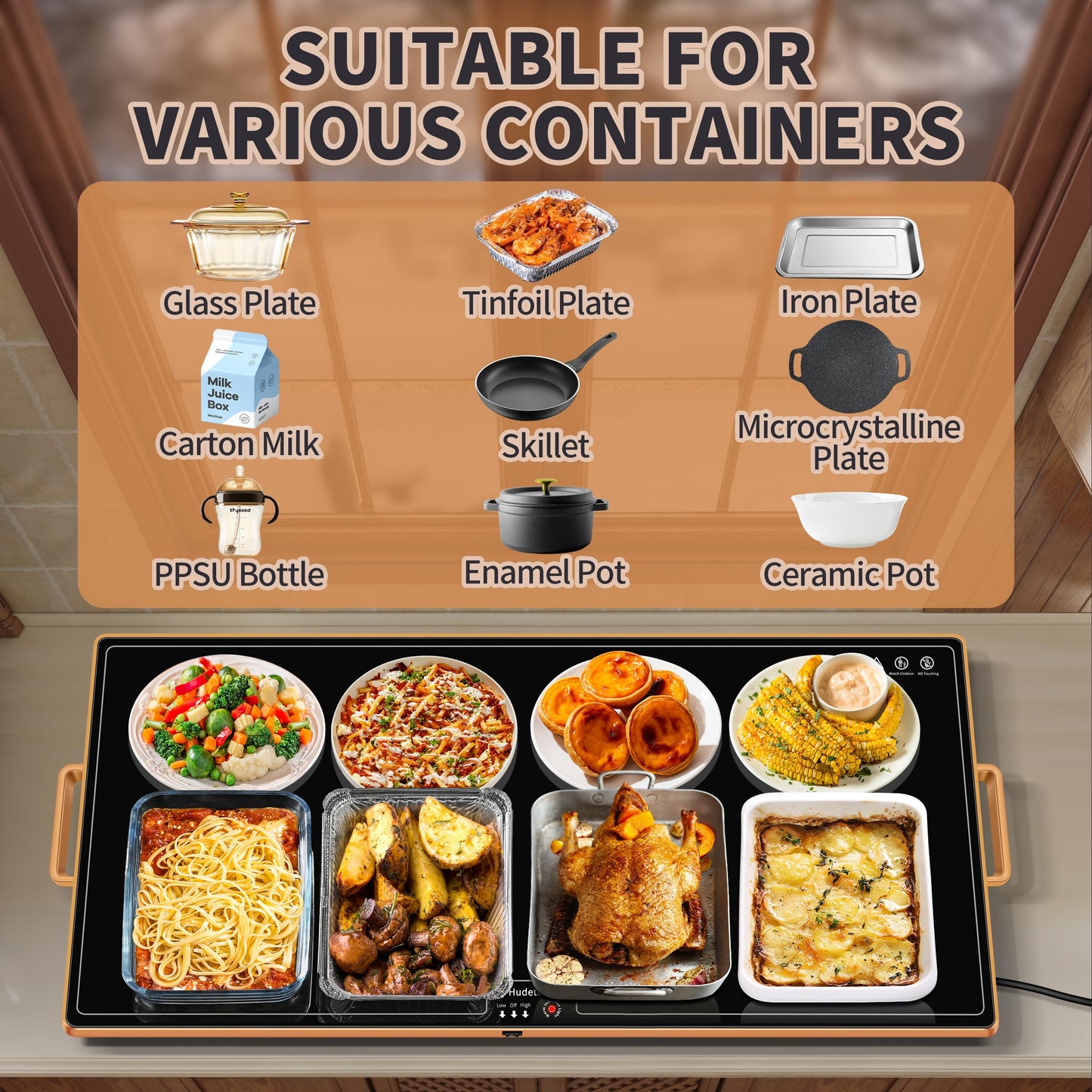 Warming Mat for Food (XXL32 x18), Warming Trays for Buffets Party and Daily Use, Temperature Control Food Warmer, Full Surface Tempered Glass Top Heating Food Warming Mat, Black Electric Warming Tray