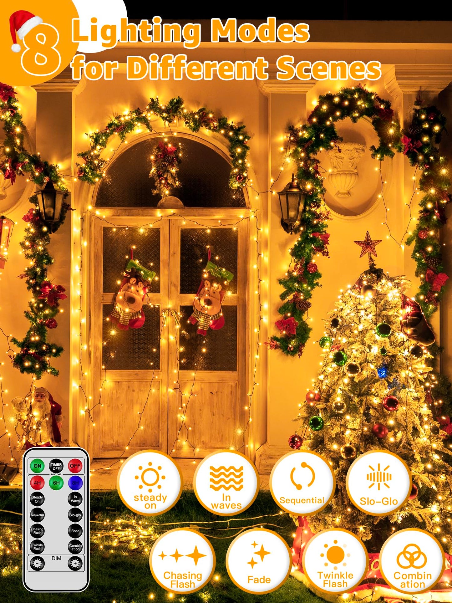 Brightchristmas 1000 Led Waterproof Outdoor String Lights, Warm White, 328 Ft, With Remote & Timer, 8 Dimmable Modes, Model Nya1000A