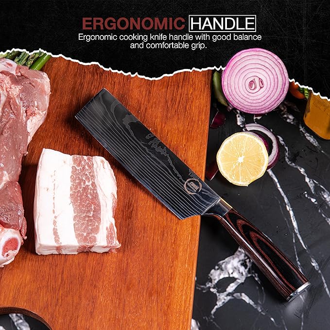 8 PC Chef Knives - High Carbon Stainless Steel Knives With Pakkawood Handles - NO Magnet or Block Included - Japanese Knife Set - Home & Professional Chef's Knife Set