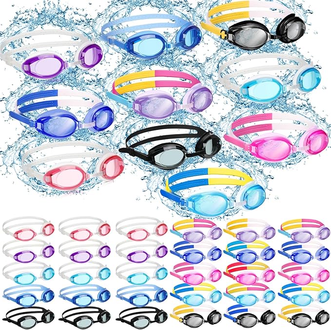 Macarrie 50 Pack Swim Goggles for Kids Bulk Child Swimming Goggles Gifts Anti-fog No Leaking Swim Glasses